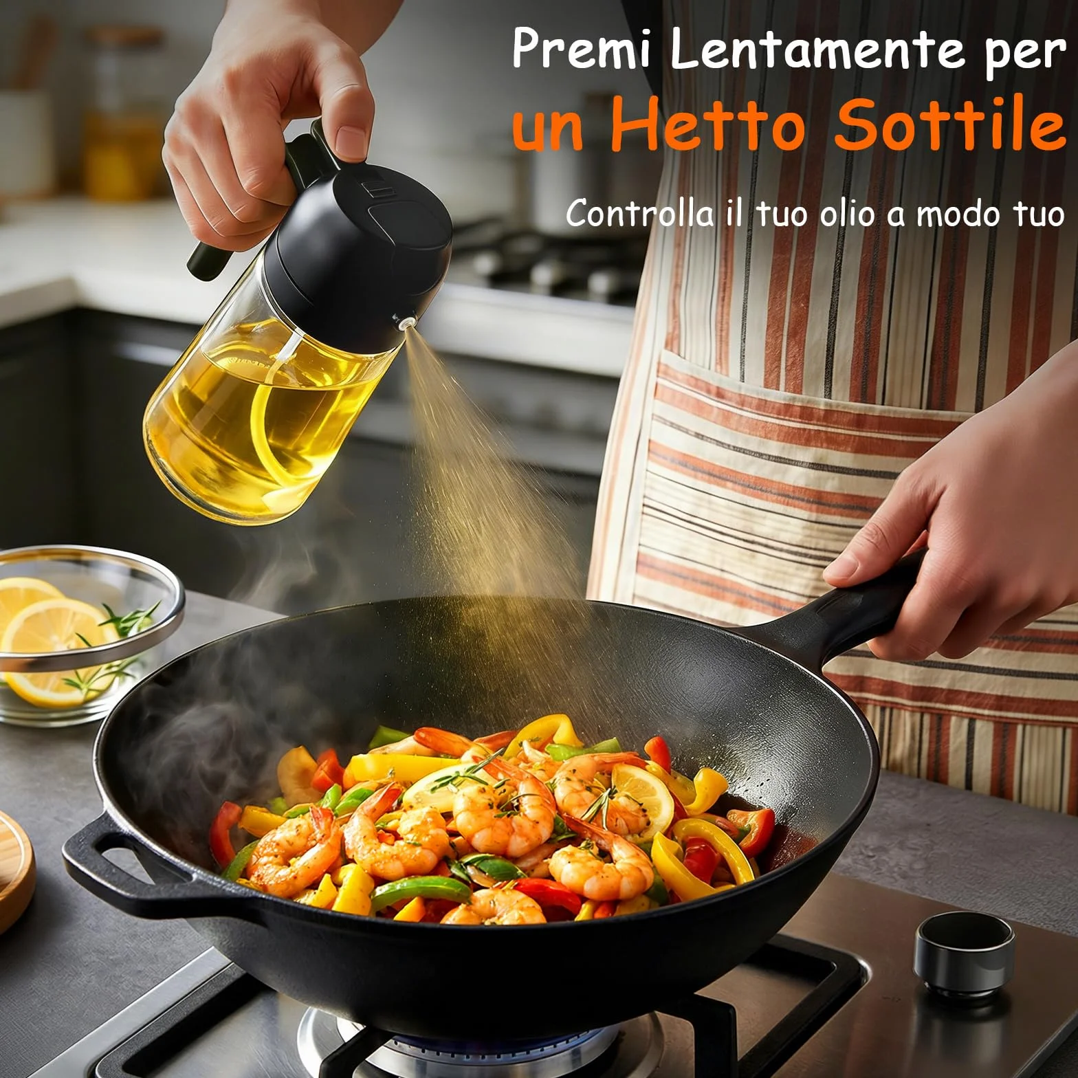 Spruzzatore per Olio 2 in 1 470ml per Friggitrice ad Aria Calda, Erogatore da Cucina Nero