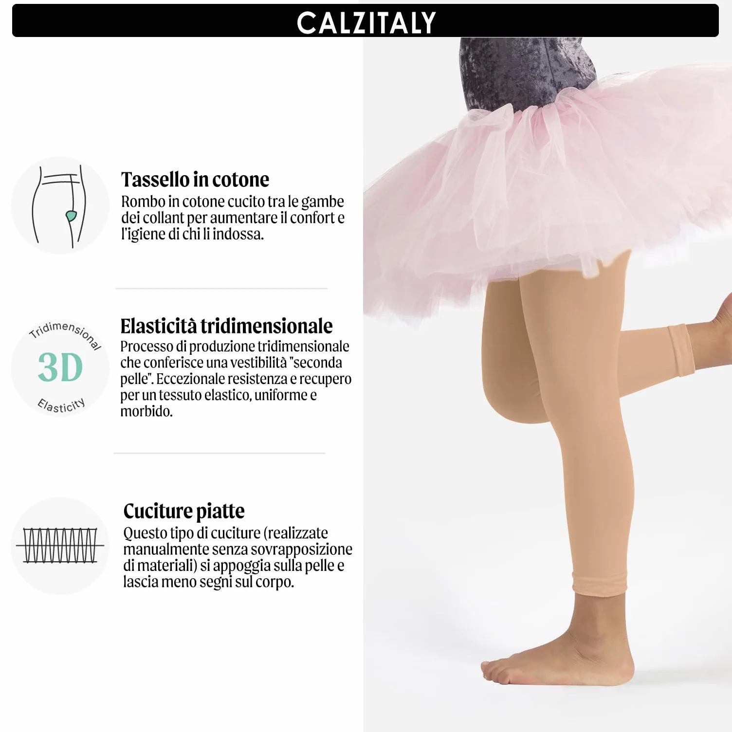 Collant senza piedi bambini 60 den nero rosa calze italiane leggings ballet