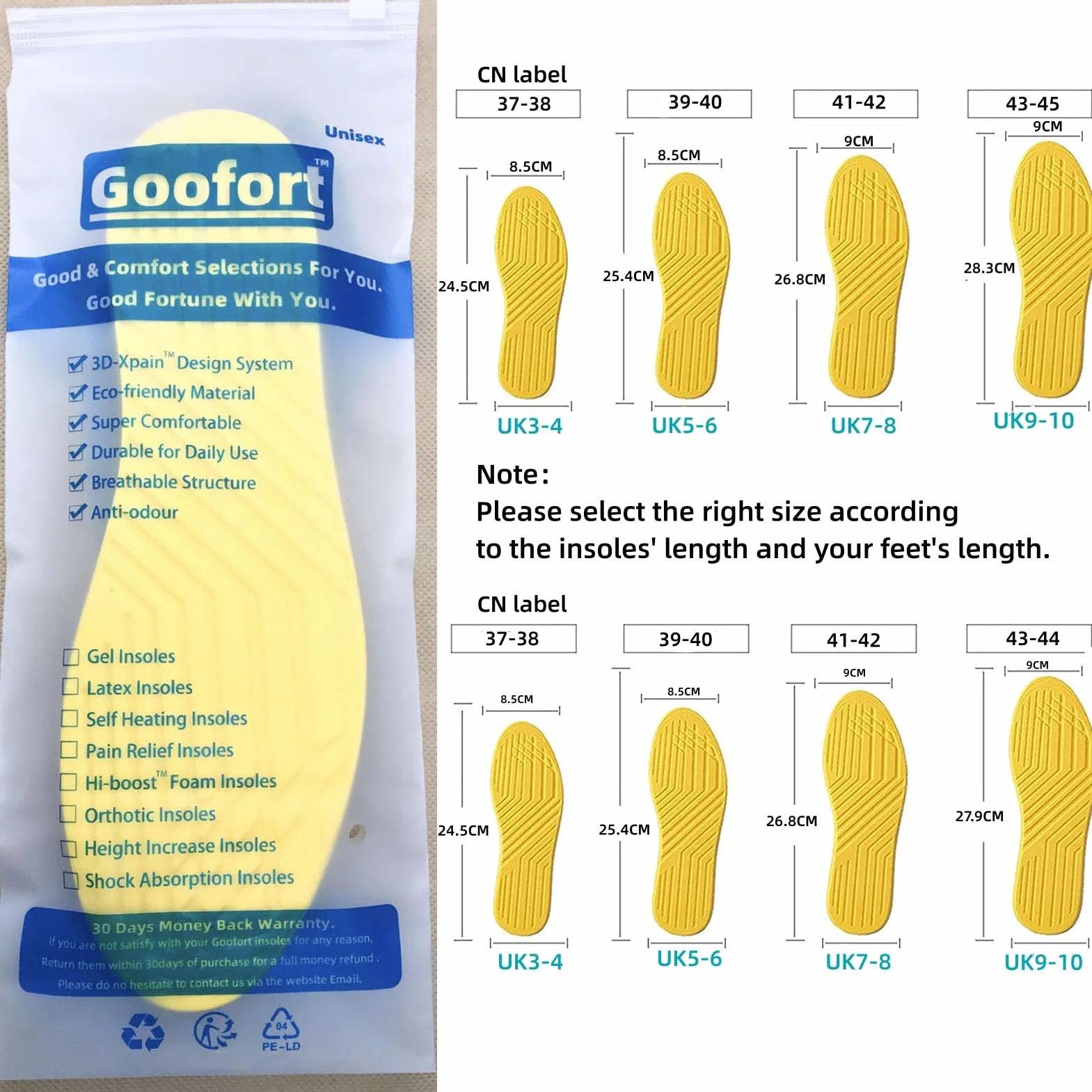 Goofort Solette ortopediche per correggere la postura, 4 in 1, in gel, per donne e uomini, fascite plantare, pronazione, piedi piatti, supporto per arco alto, metatarsalgia X/O, valgo, varo