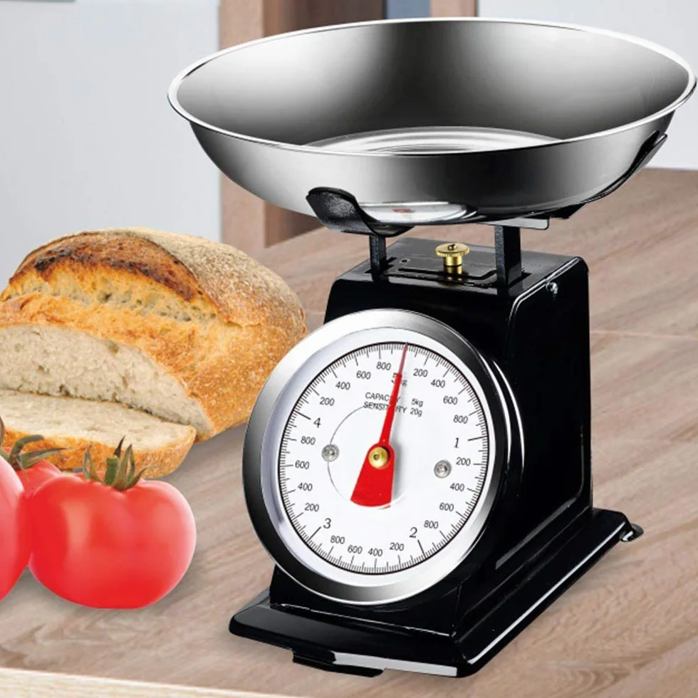 Bakaji Bilancia Meccanica Analogica da Cucina Atlas in Metallo con Ciotola Cromata 5Kg Nero