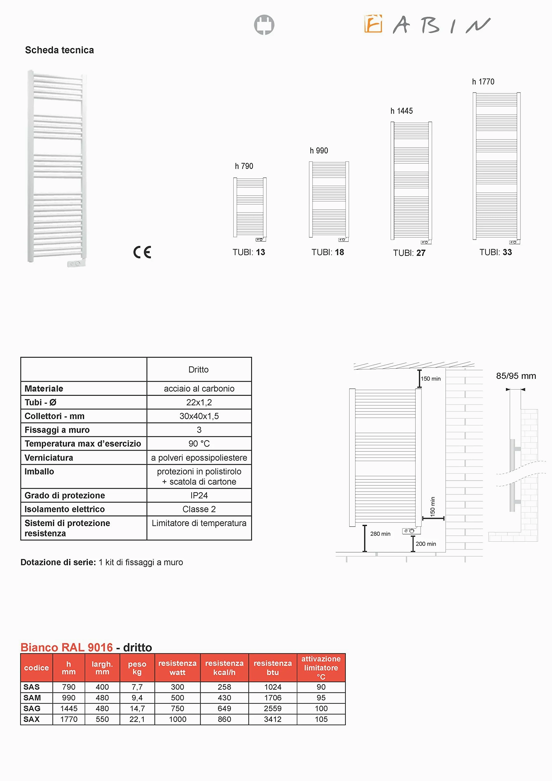 Scaldasalviette elettrico con termostato elettronico (990 mm x 480 mm) Bianco