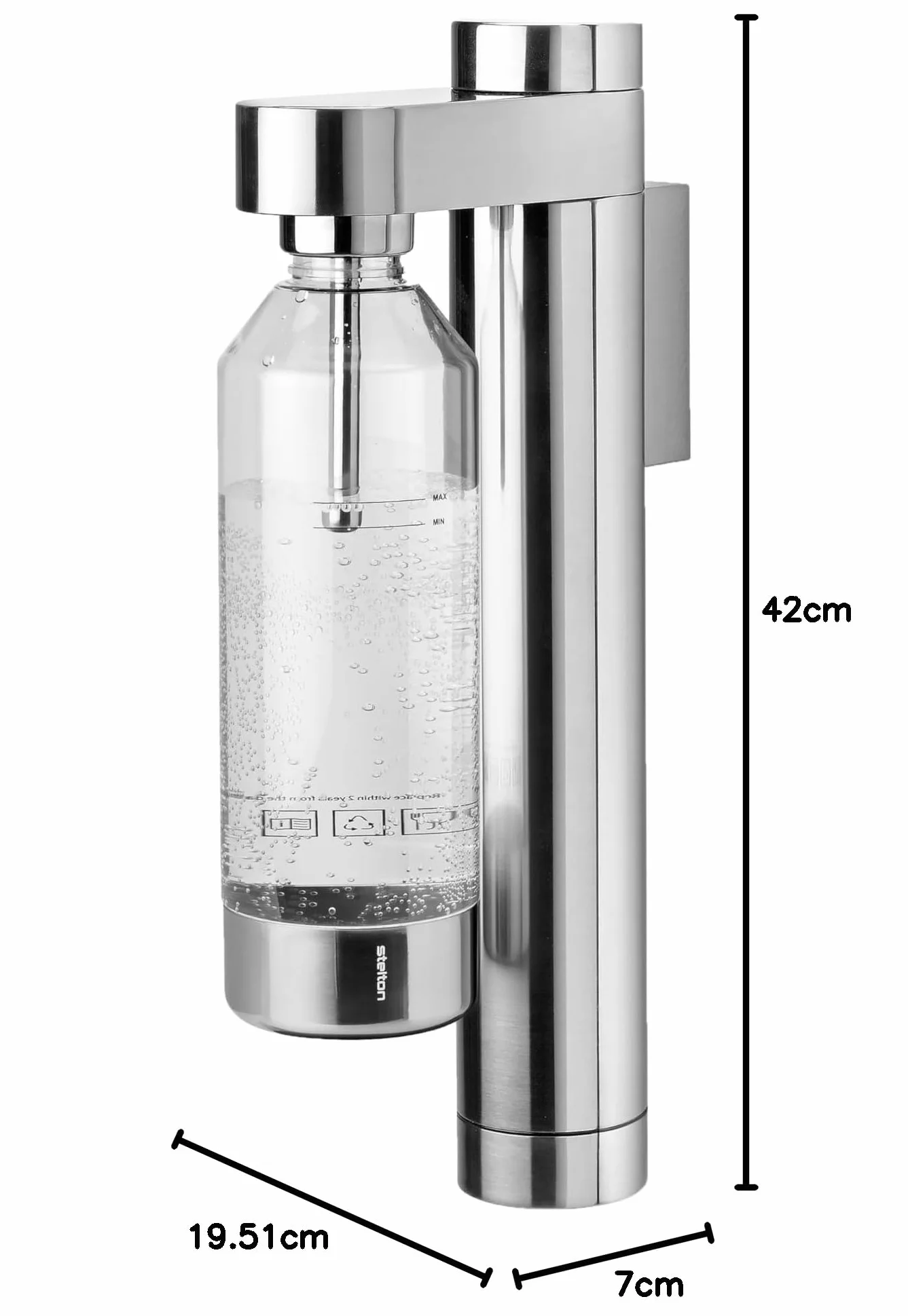Stelton Brus Carbonatore da parete – Macchina per acqua frizzante e soda con bottiglia riutilizzabile – compatibile con cilindri CO₂ 425 g/60L