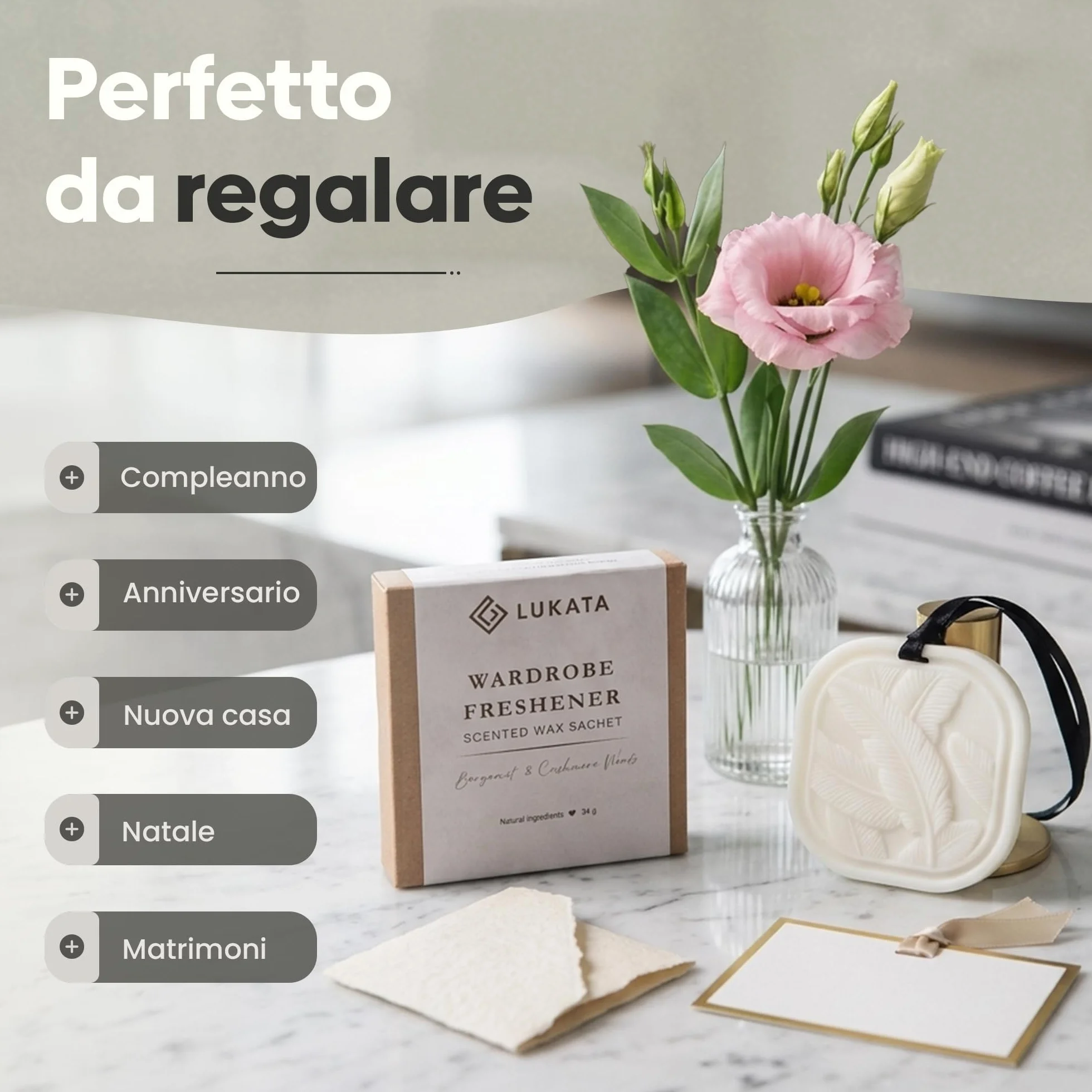Bustina di cera profumata solida – Deodorante per guardaroba bergamotto e cashmere | Deodorante a lunga durata per armadio, cassetto e casa | Cera di colza naturale - 34g