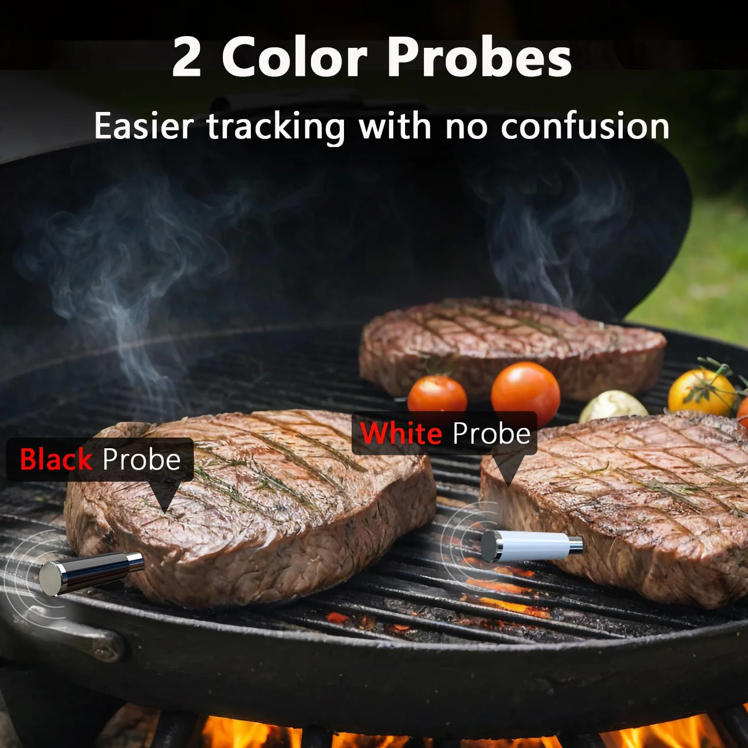 BFOUR Termometro per carne senza fili con 2 sonde, termometro per arrosti Bluetooth, digitale senza fili, per barbecue, controllo APP, precisione ± 0,5 ℃, termometro impermeabile per lavastoviglie