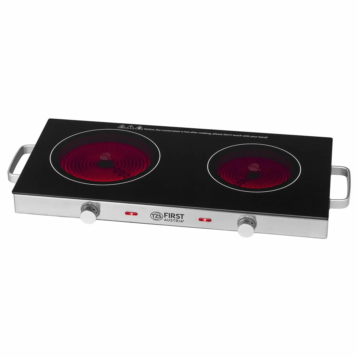 First Austria Piastra di cottura doppia infrarossi vetroceramica 2800W Mini Fornello elettrico
