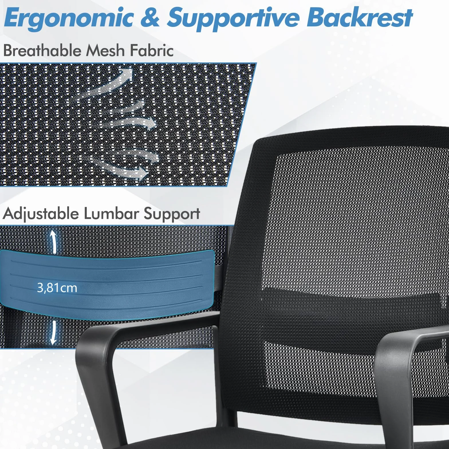 GIANTEX Sedia da ufficio, per riunioni e riunioni, ergonomica, con braccioli e supporto lombare, struttura in metallo, portata fino a 136 kg, seduta imbottita