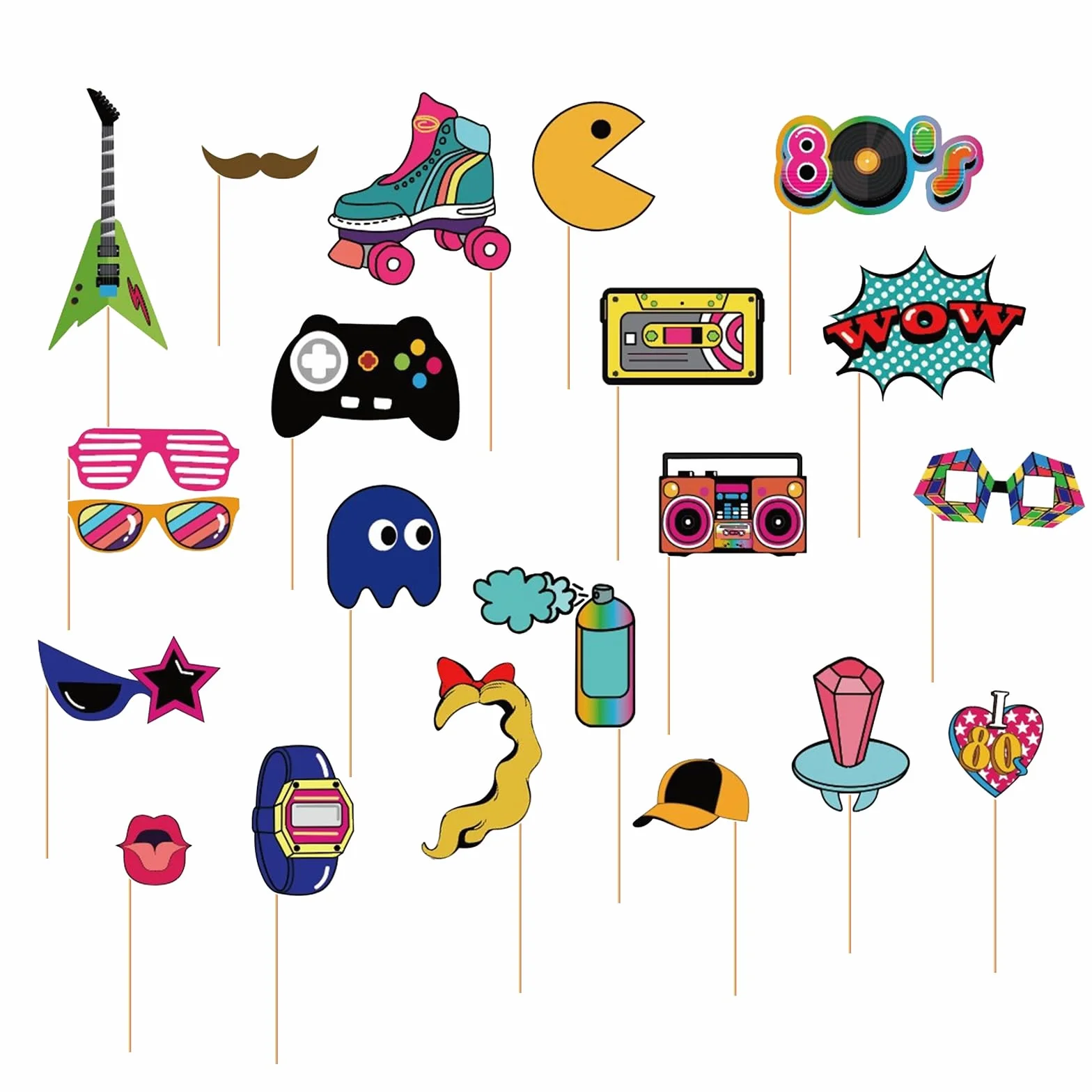 21 pezzi Accessori di Scena per Foto Anni '80, Decorazione per Feste Fotografice, Oggetti di Scena Musicali, Tema Retrò Anni '80 Decorazione per Feste, Decorazioni Creative