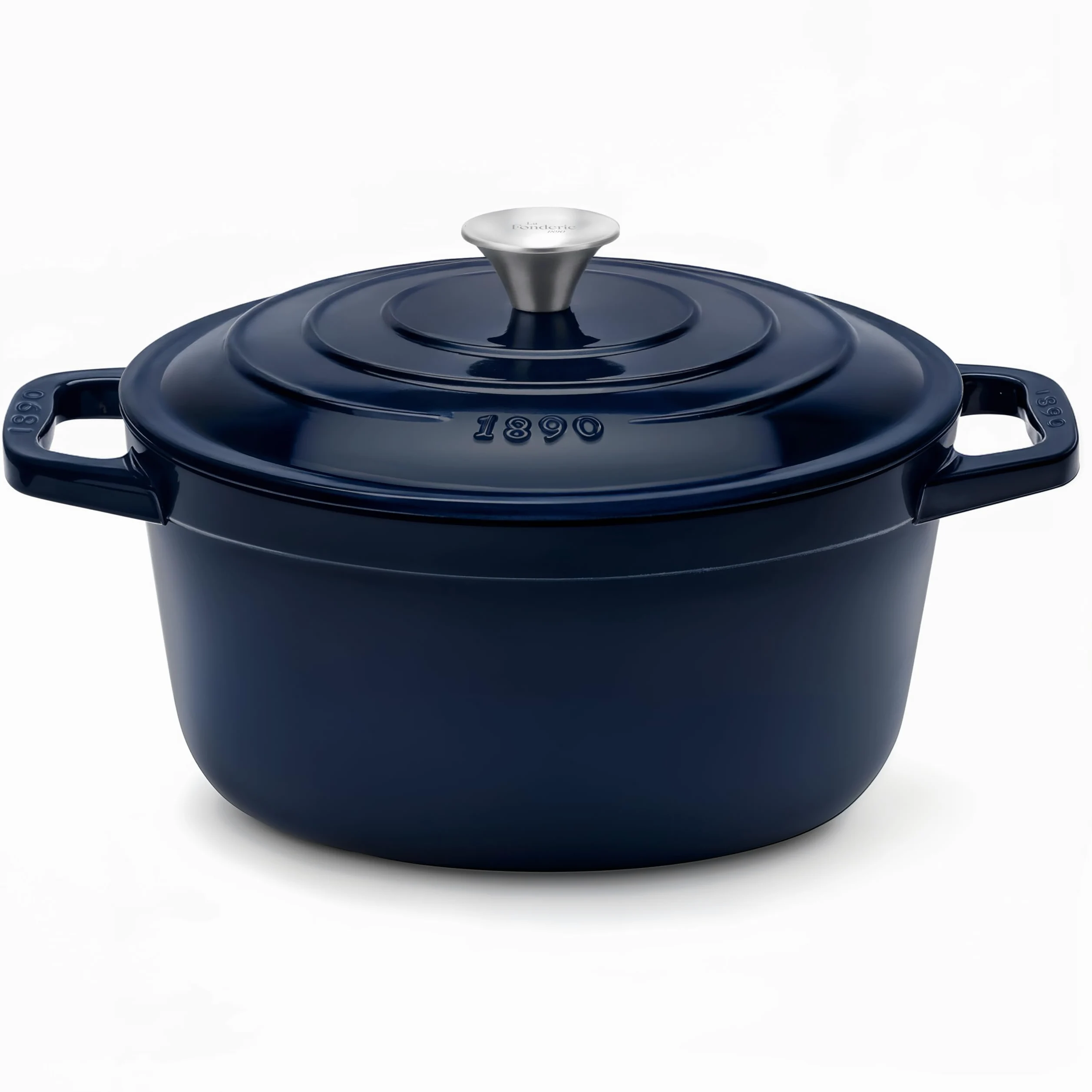 Pentola rotonda in ghisa smaltata ALMA25, capacità 4,7 L, compatibile con induzione, gas, elettrico, grill e forno, coperchio in ghisa, ideale per stufare e arrostire, blu navy