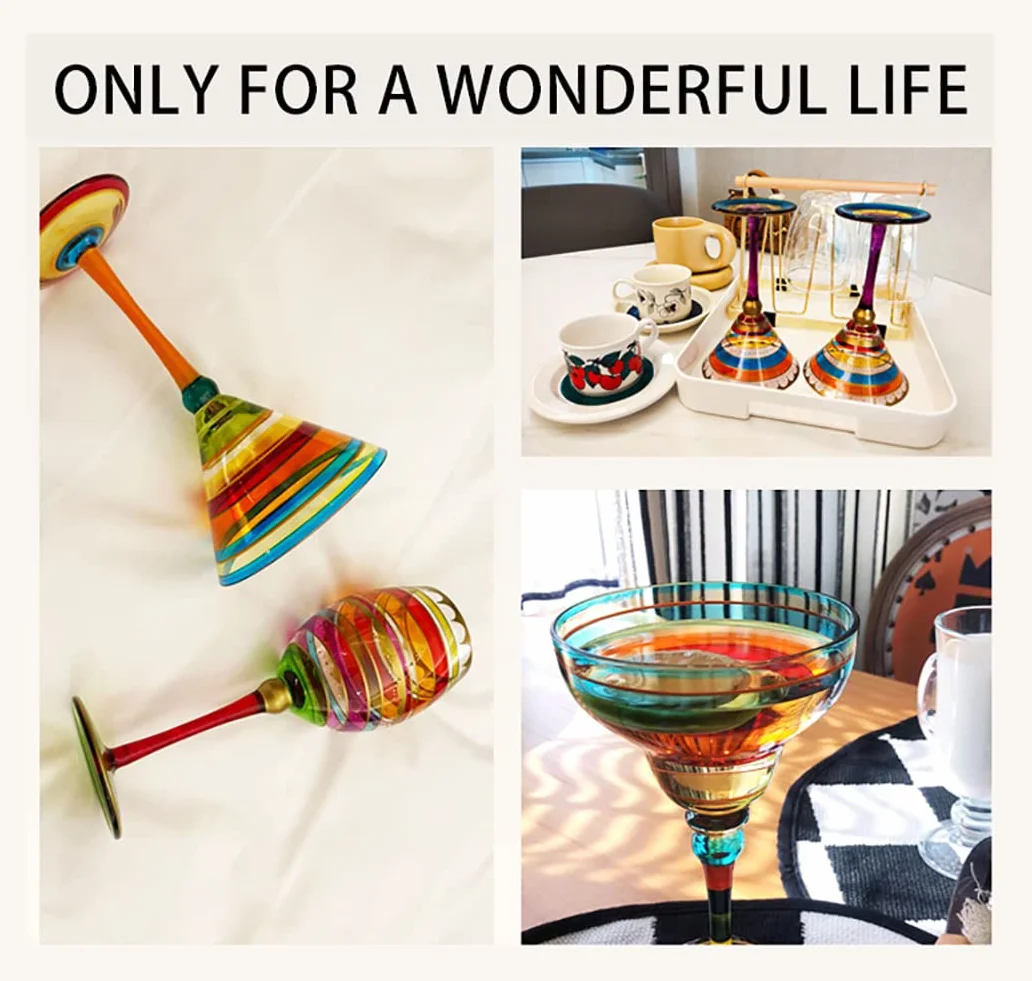 Bicchiere Da Margarita Dipinto, Collezione Messicana Bicchieri Da Margarita Senza Stelo Set Di Bicchieri Da Margarita Unici/Decorativi Soffiati A Mano,6pcs
