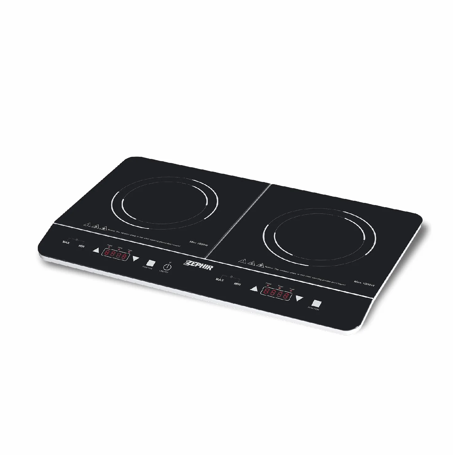 Zephir, Doppia Piastra a Induzione Portatile Potenza Max 2800W, 10 Livelli di Temperatura e di Potenza, Piastre in Vetro Temperato per Pentole Diametro 12-26 cm, Timer 180 Minuti (Doppia)