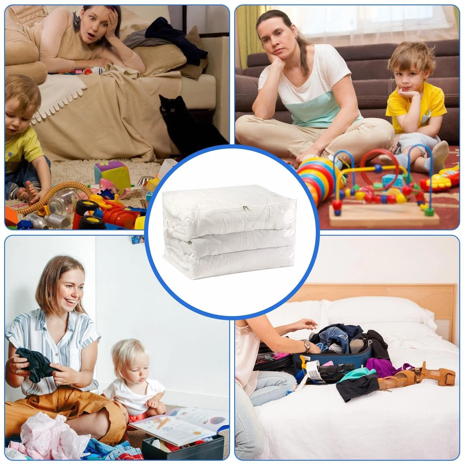 Grandi borse portaoggetti – contenitori trasparenti | contenitori con manico, organizzazione e per coperte, organizer per guardaroba