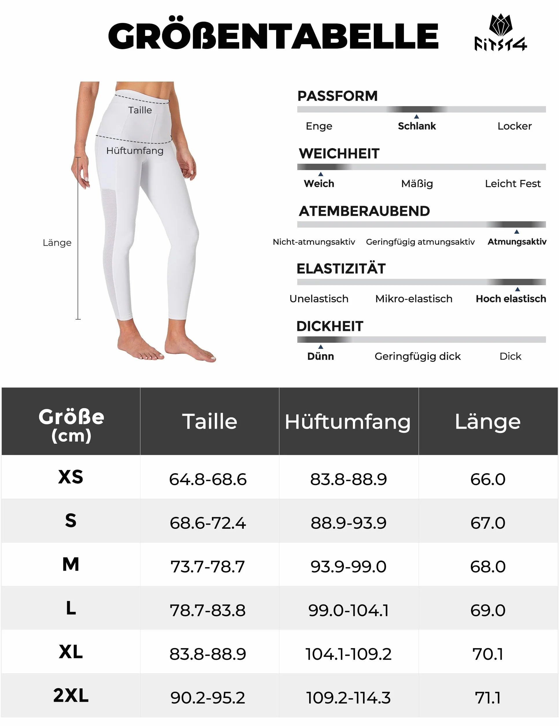 Pantaloni da equitazione da donna FitsT4 con inserti antiscivolo sul ginocchio, vita alta e tasche laterali