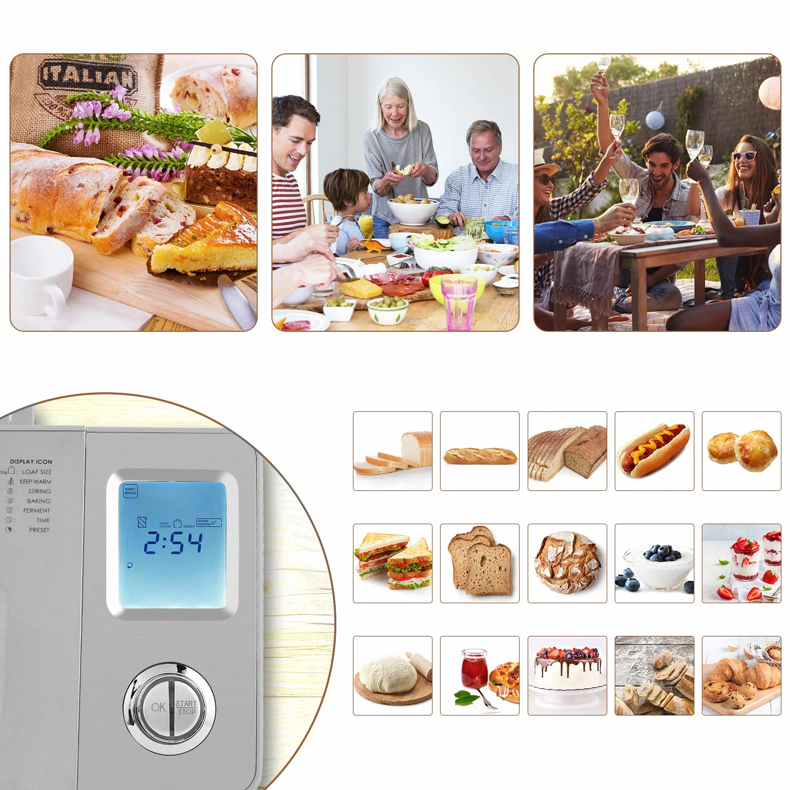 Macchina per il pane 550W, Panificatore automatico con 25 programmi, Capacità 500-1000g Argento