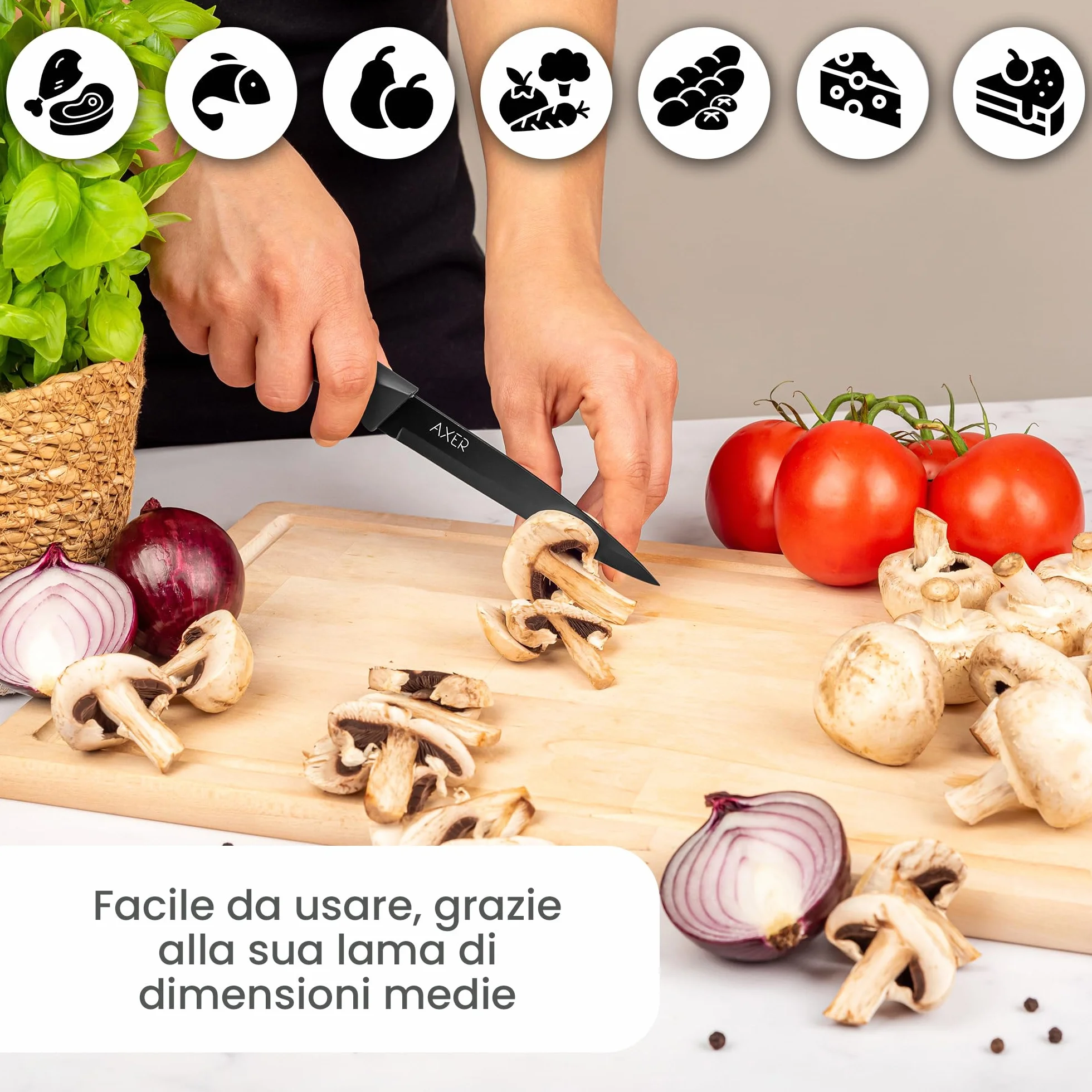 Axer Coltello da Cucina Professionale Multiuso 12 cm Lama Liscia