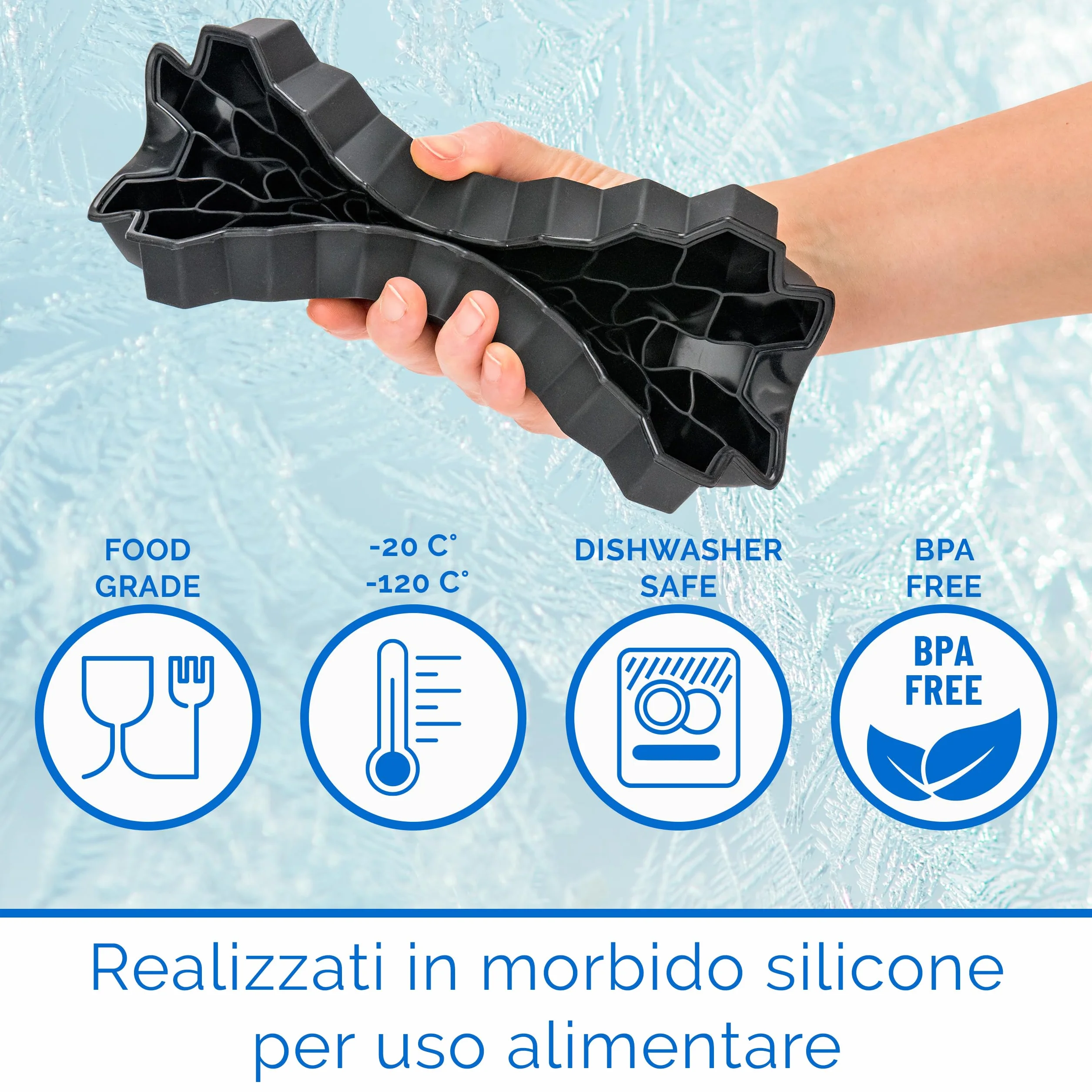 Set da 2 Stampo Ghiaccio in Silicone con Coperchio 74 Cubetti, Senza BPA