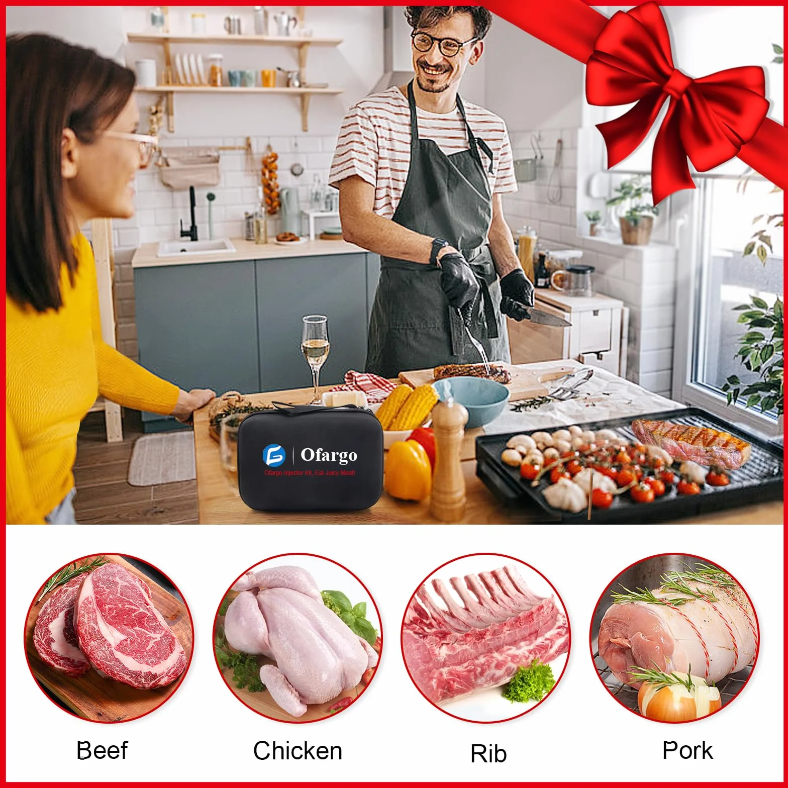 Ofargo Siringa per Carne Marinata Acciaio Inossidabile 60 ml 4 Aghi