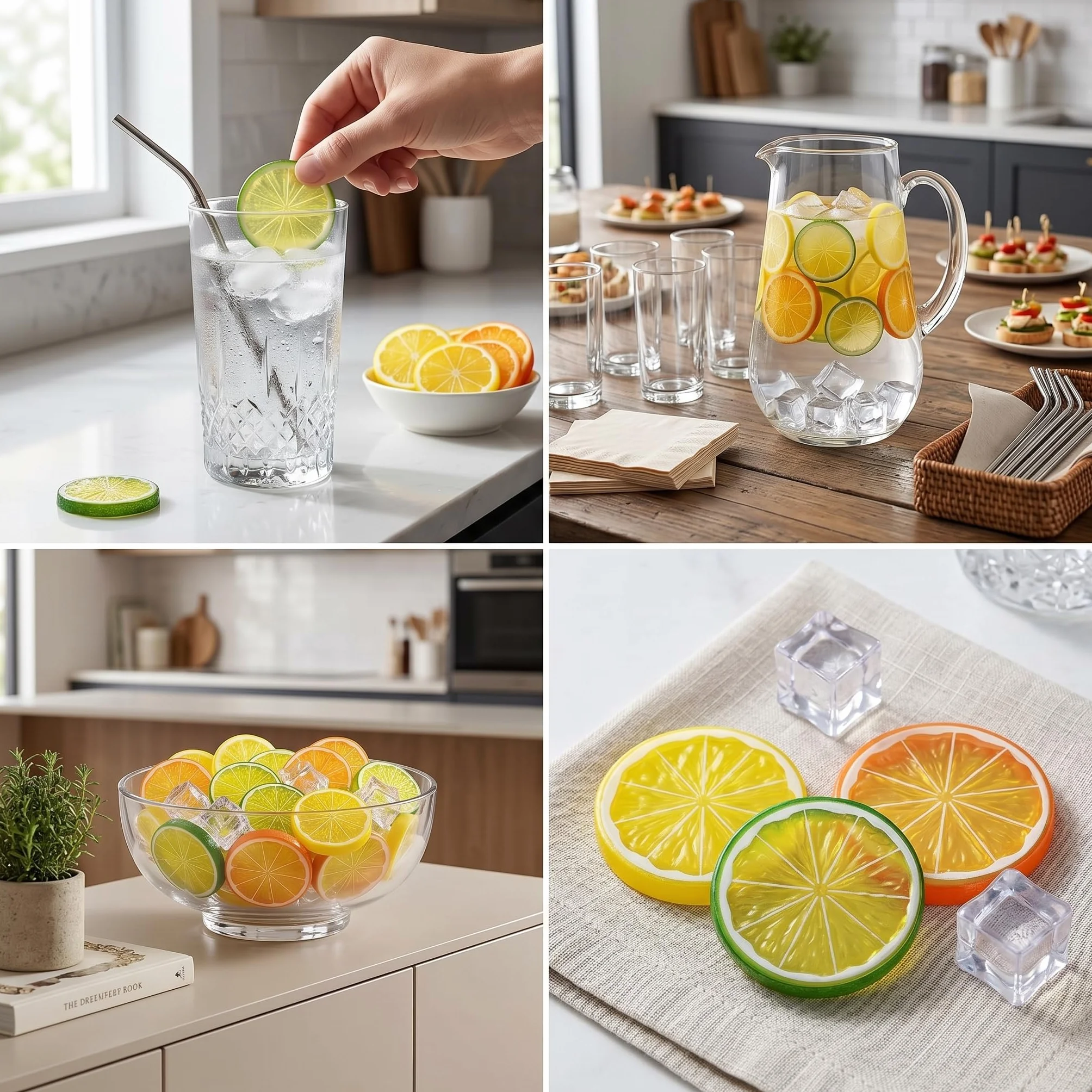 Fette di Limone Artificiali Decorative con Cubetti di Ghiaccio Set 32 Pezzi