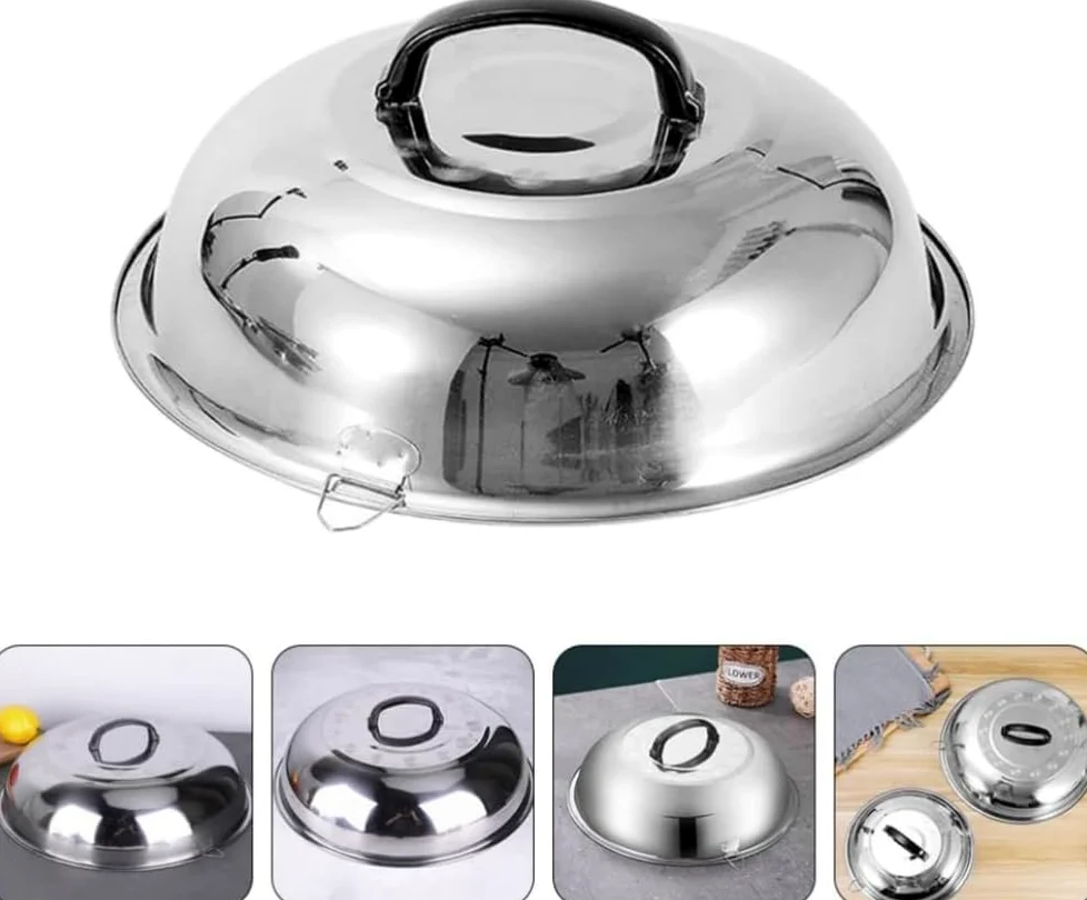 Coperchio universale in acciaio inox rotondo a cupola in ghisa, coperchio di ricambio per padelle, padelle e padelle in ghisa, 48 cm