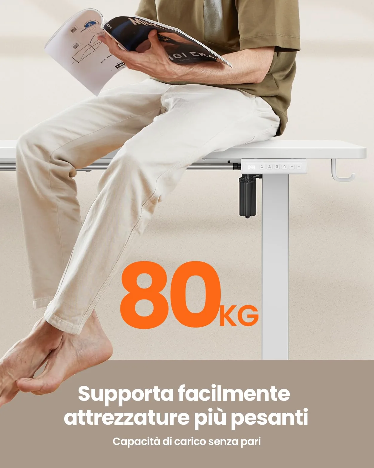ErGear Scrivania Regolabile in Altezza per Ufficio e Computer 140 x 70 cm, Con Pannello Intelligente a 4 Memorie e Piano Assemblato