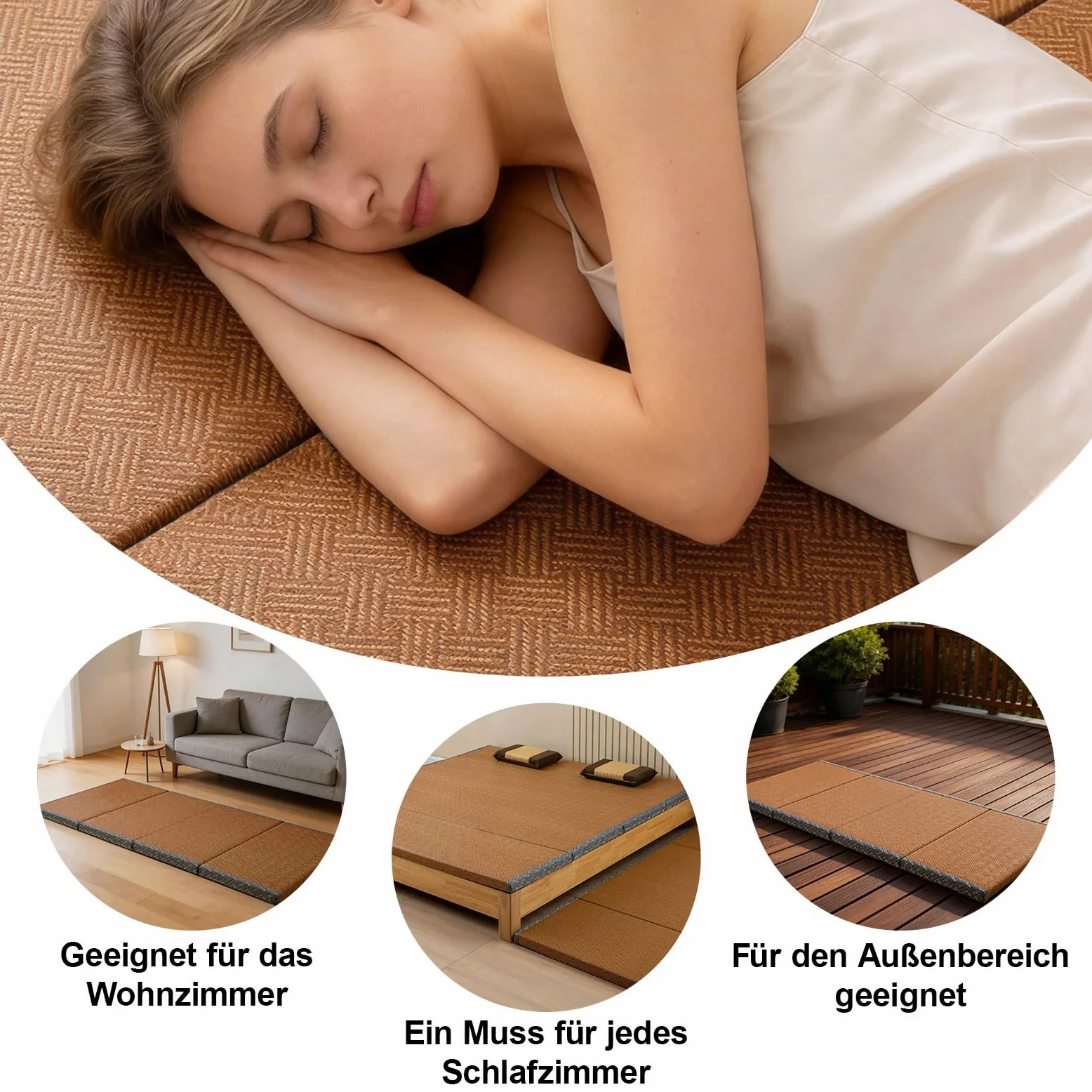 Tappetino Tatami Tradizionale Giapponese Pieghevole in Fibra di Cocco, Futon Giapponese Portatile e Antiscivolo per Dormire, Meditazione, Yoga Zen, 80x200x3.5cm