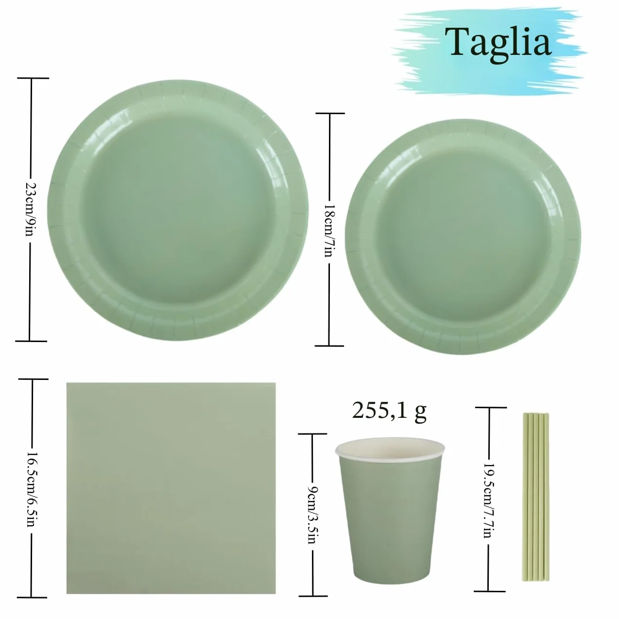 Set di stoviglie per feste 250 pezzi verde salvia CEILIWEN