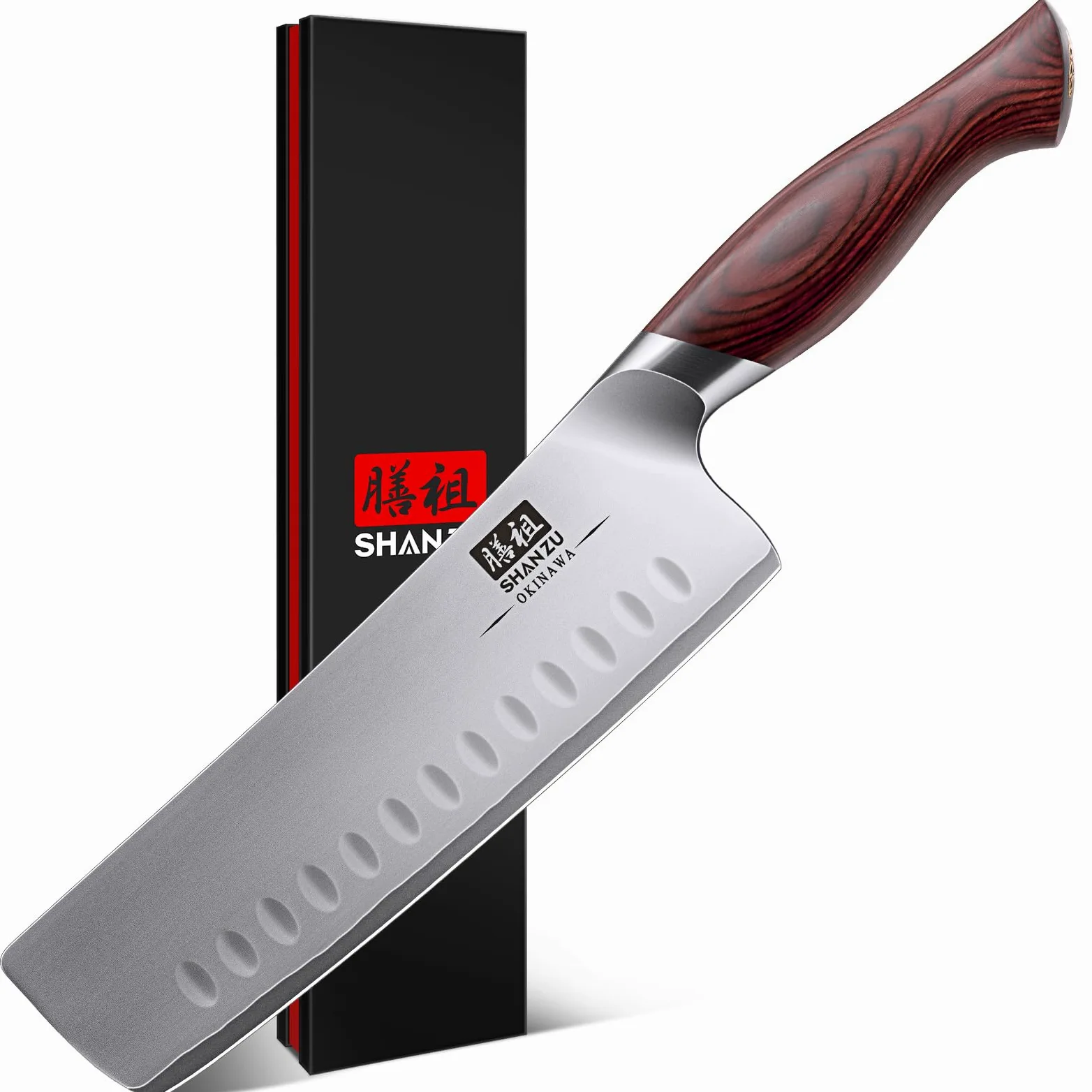 SHAN ZU Coltello Nakiri 18cm, Coltello da Cucina Giapponese per Carne e Verdure, Coltello da Chef Lama Acciaio Inossidabile ad Alto Tenore di Carbonio 10Cr15Mov e Impugnatura Ergonomica in Legno Pakka