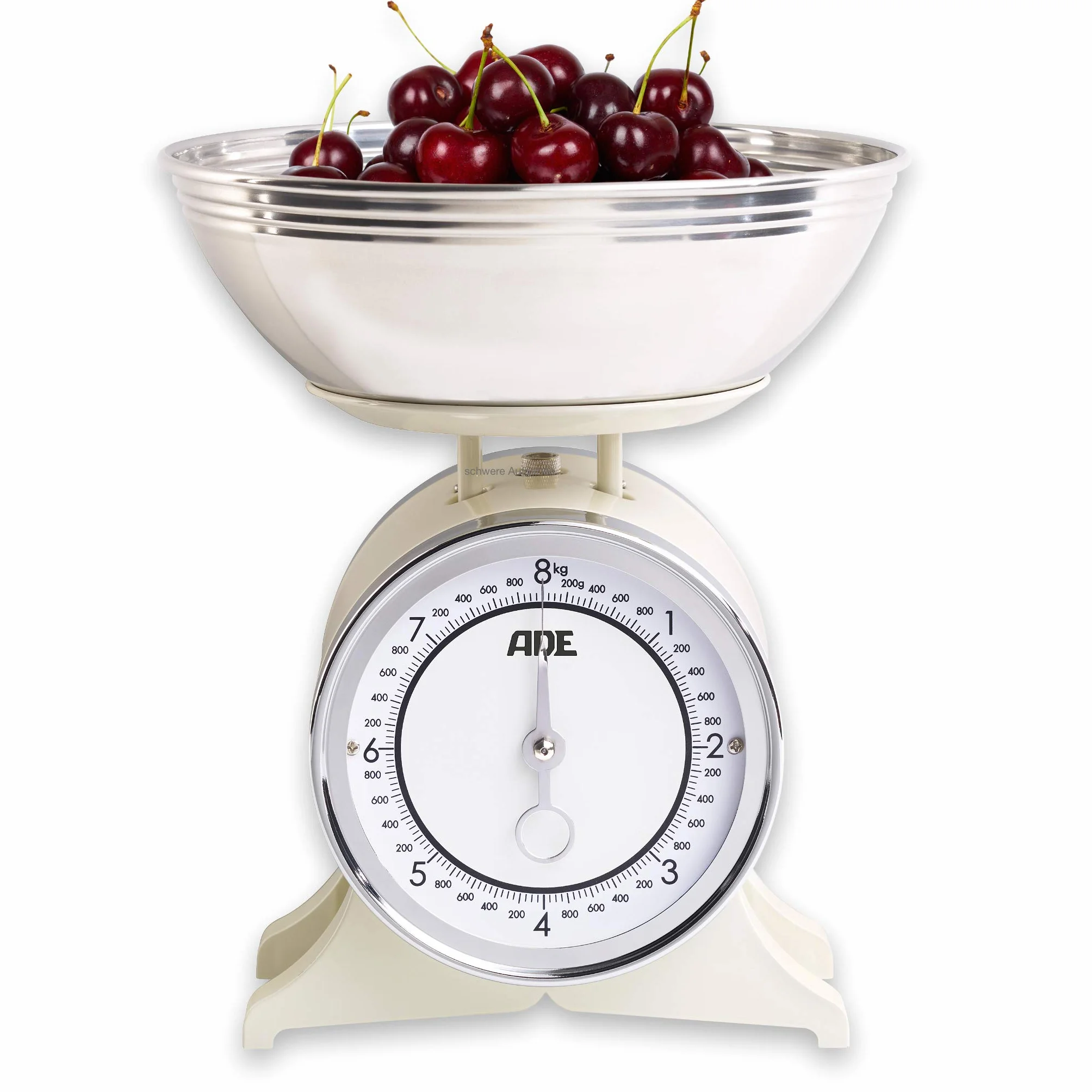 ADE Bilancia da cucina meccanica retrò 8 kg analogica con ciotola in acciaio inox bianco crema