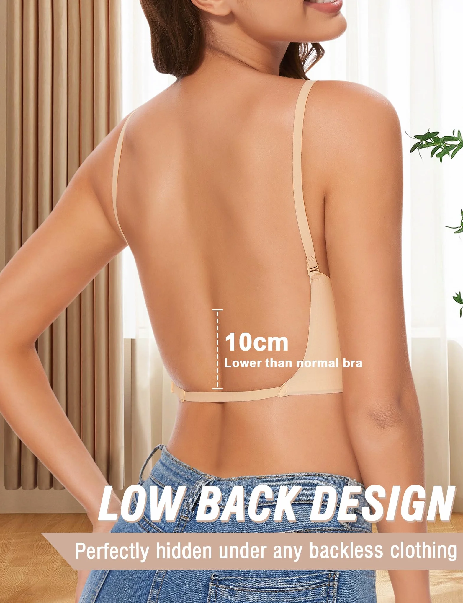 Reggiseno Schiena Scoperta Senza Ferretto Invisibile Seta Ghiacciato Bralette Donna Tracolla Regolabile Imbottitura Rimovibile