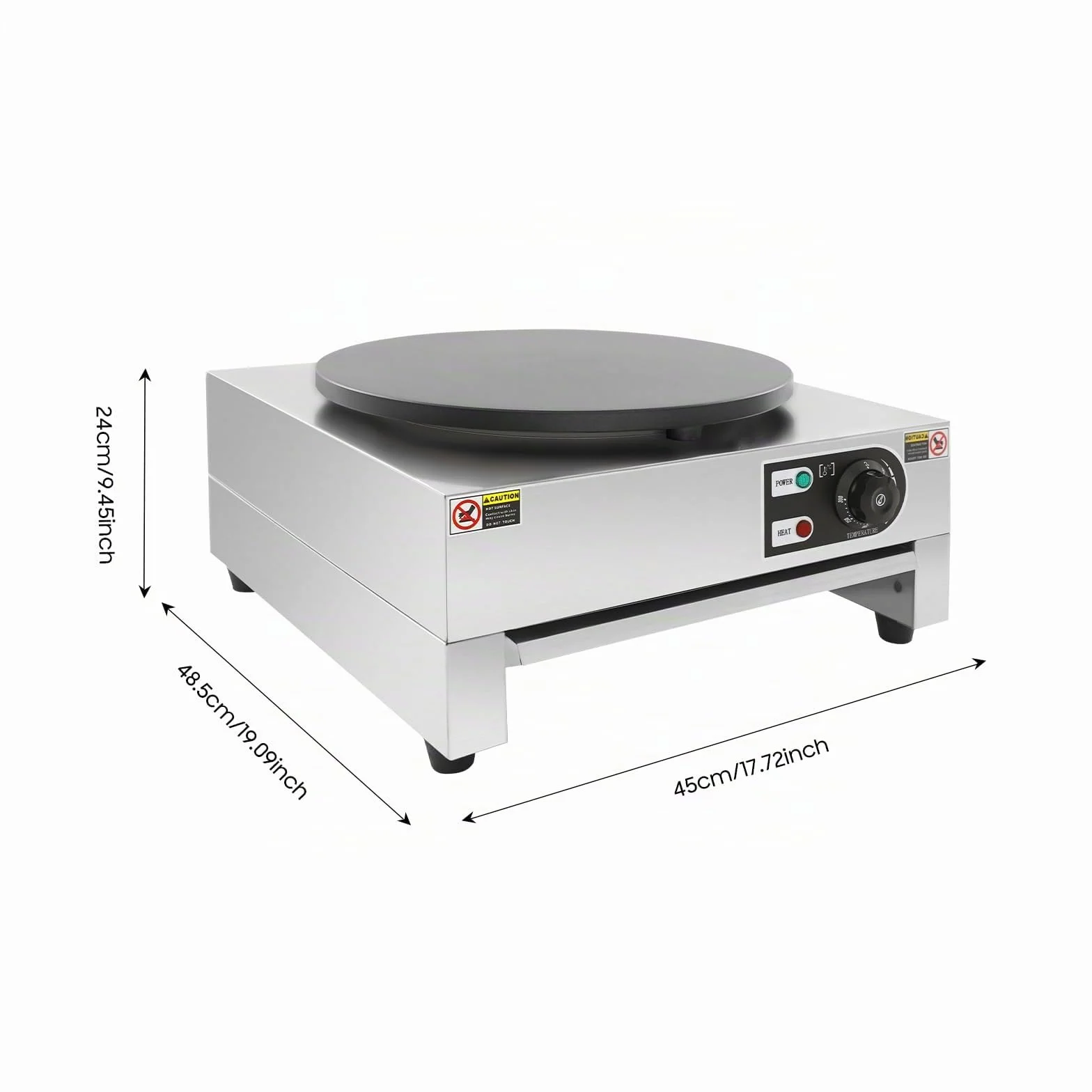 Crepe maker elettrico 40 cm 3 KW 50-300 °C vassoio estraibile termostato integrato