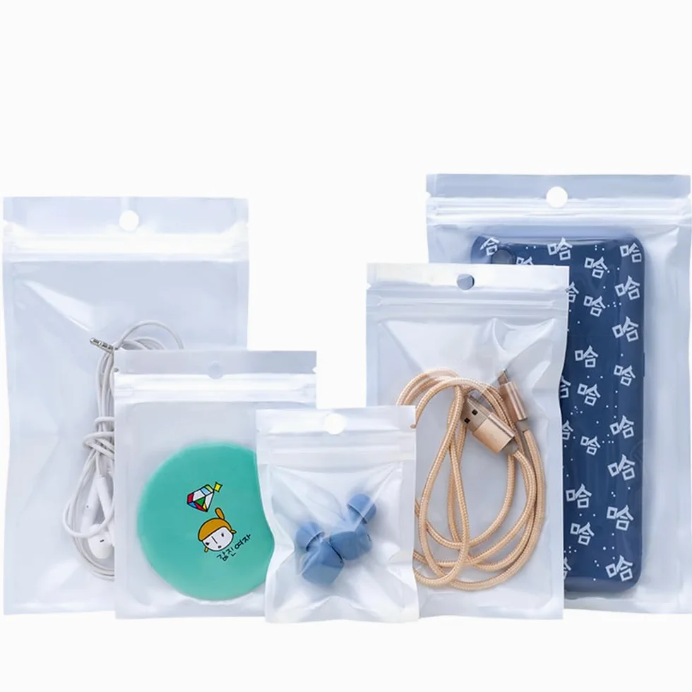 100 sacchetti in plastica bianca trasparente con chiusura lampo con foro per appendere, tacca a strappo, riutilizzabili, richiudibili, regalo, sacchetti per imballaggio per alimenti, 26 x 38 cm,Altro