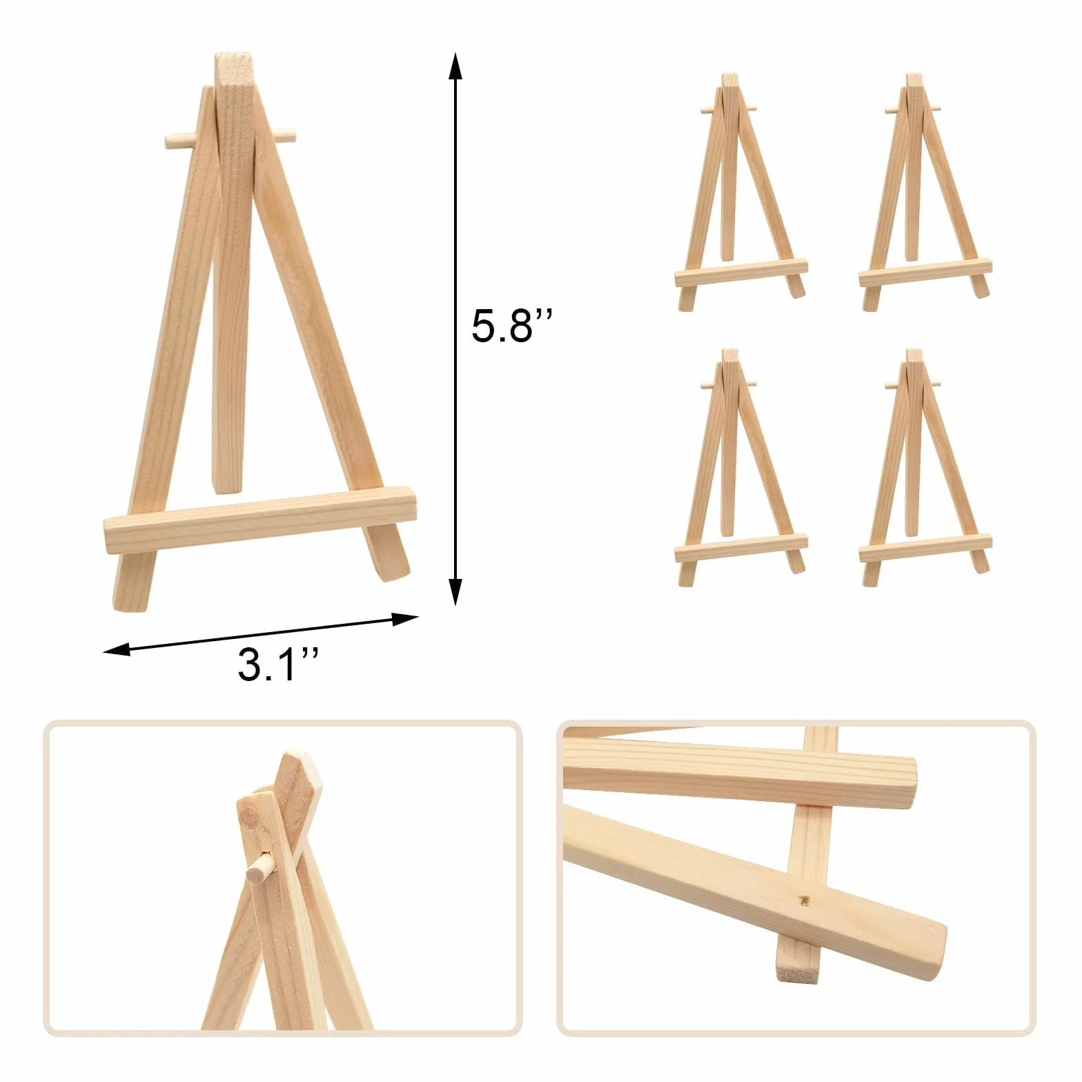 Cavalletti in Legno 4 PCS Mini Cavalletto Pieghevole a Triangolo Decorazioni da Tavolo (8 × 15 cm)