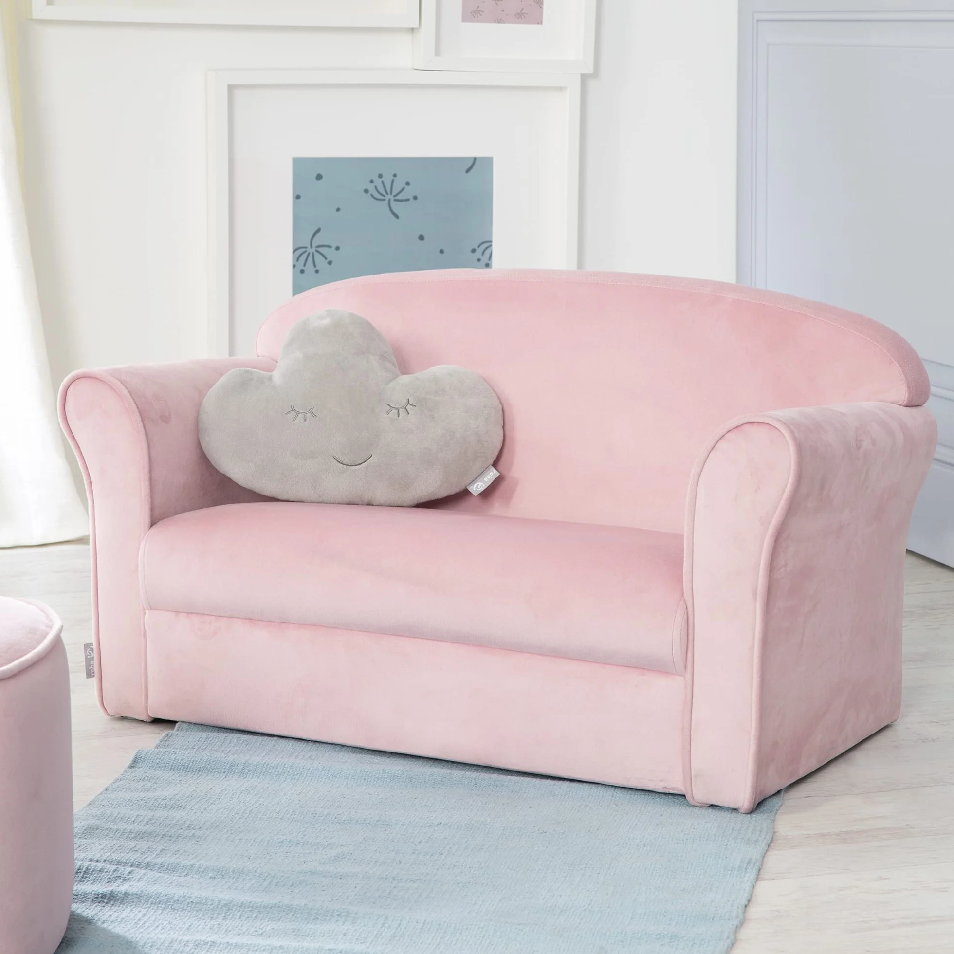 roba Divano per Bambini Lil Sofa - 2 Posti - con Braccioli - Tessuto in Velluto - Morbido e Soffice - Arredamento per Bambini - per la Cameretta - dai 18 Mesi - Rosa