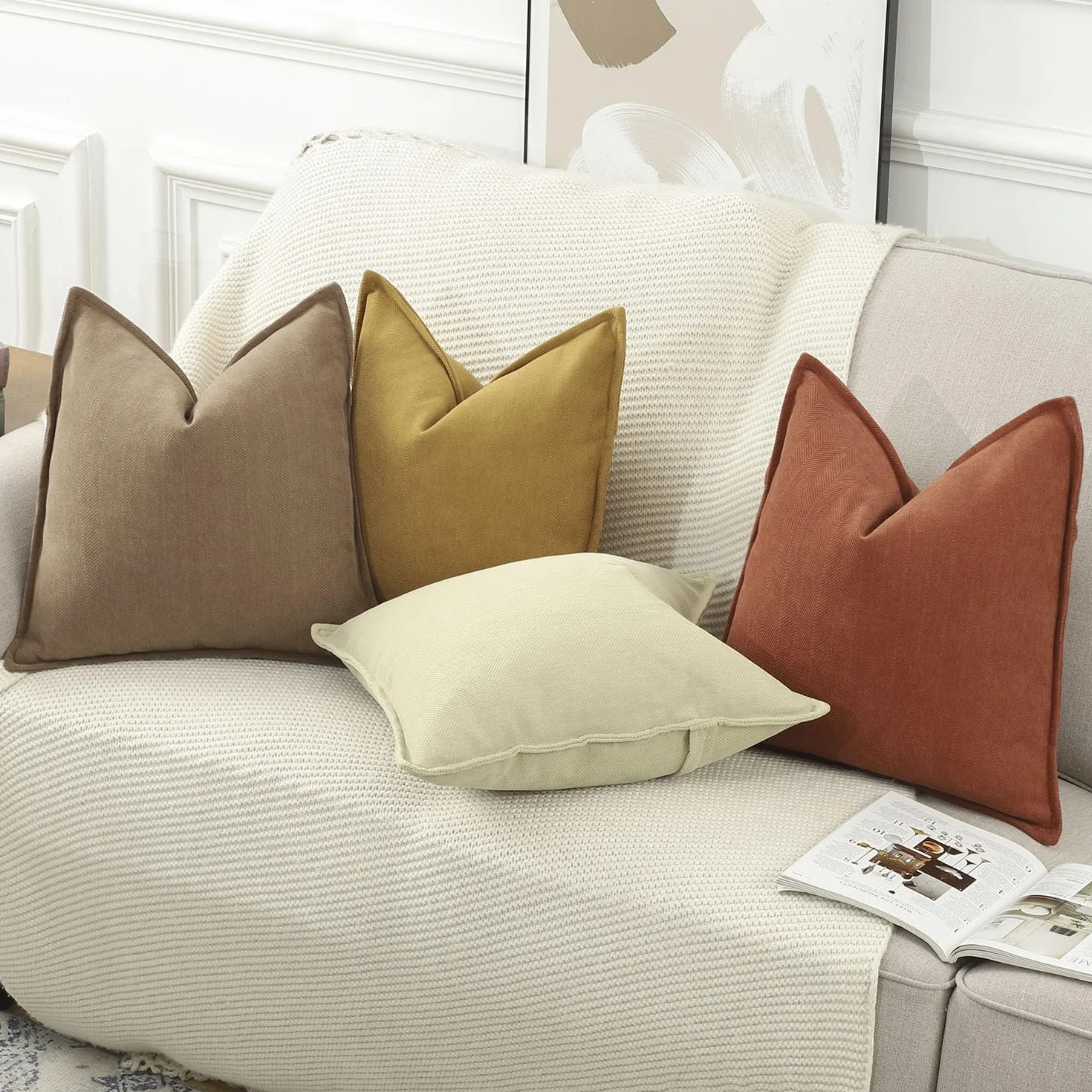 Madizz 2 Pezzi Ciniglia Copricuscini Testurizzata con Bordo Morbido Decorativo Fodere per Cuscino Lusso Stile per Divano Camera da Letto 30x50 cm Giallo senape