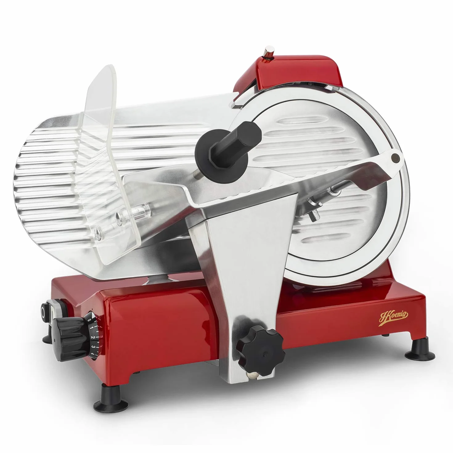 h.koenig Affettatrice Elettrica Professionale MSX254 per Salumi,Pane,Formaggio,240W,Lama Italiana 25cm,Spessore 0-12 mm,Affilatore Integrato,282RPM