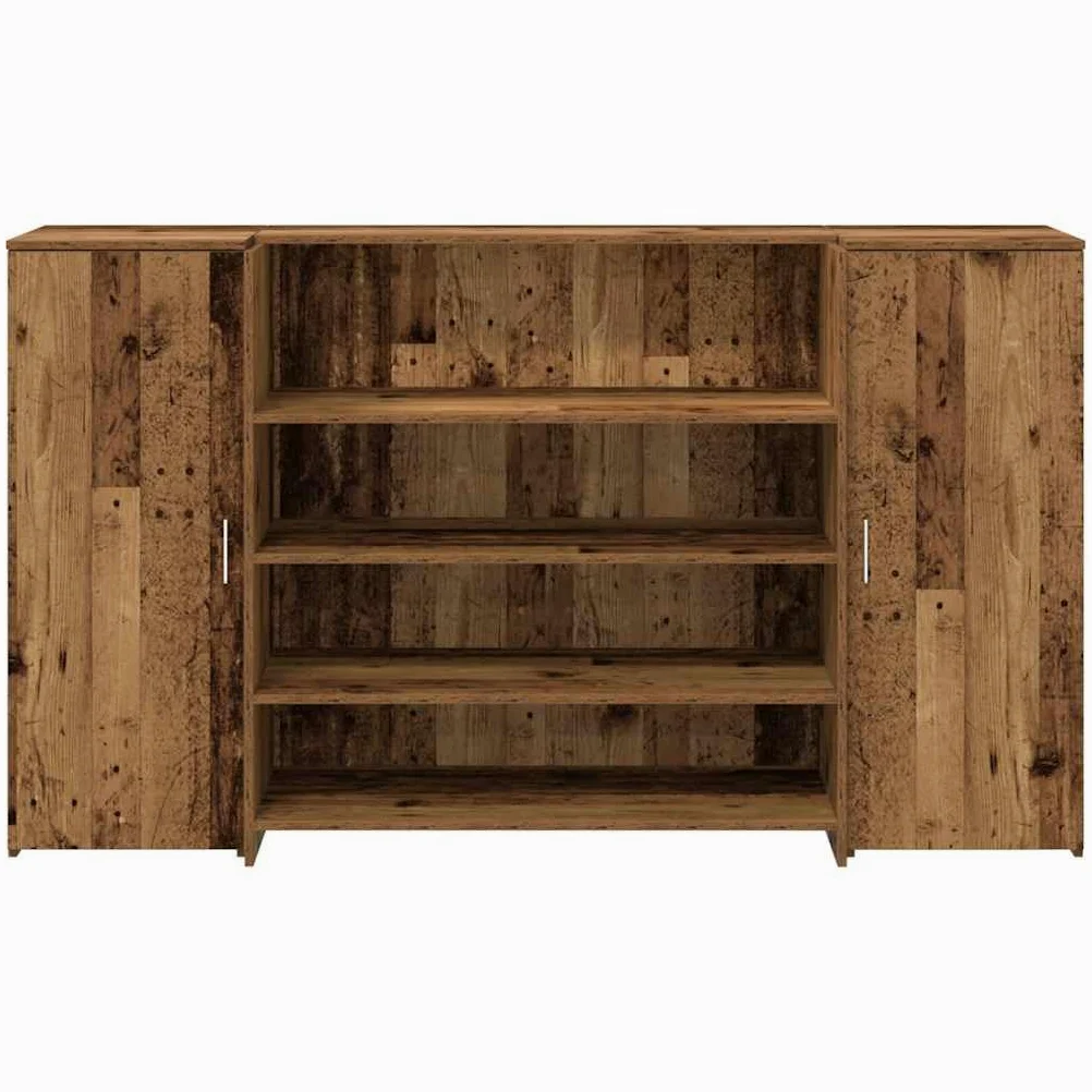Bancone per ricevimento, effetto legno anticato, 3 pezzi, 180 x 50 x 103,5 cm | Banco di consulenza modulare con molto spazio per ufficio, studio di bellezza, hall hotel e studi medici.