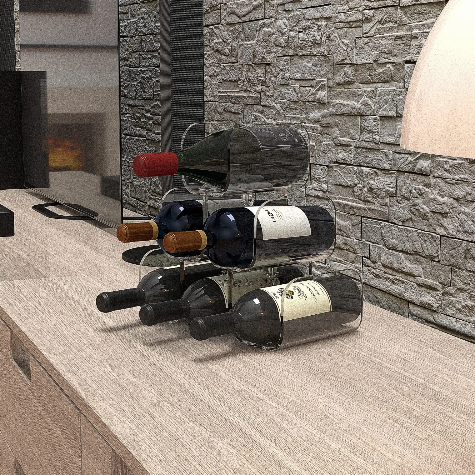 AGPLEX - Portabottiglie vino da tavolo in vetro acrilico trasparente - Cantinetta da appoggio per 6 bottiglie con diametro massimo 88mm