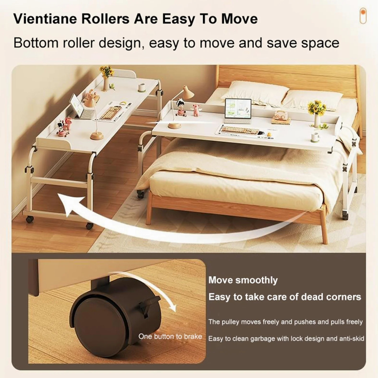 Tavolino Mobile da Tavolo Infermieristico a Croce, 115-210CM Tavolino da Letto e Divano Regolabile in Altezza 65-95CM Tavolino Computer per Soggiorno Camera da Letto Ufficio (Color:Bianco)