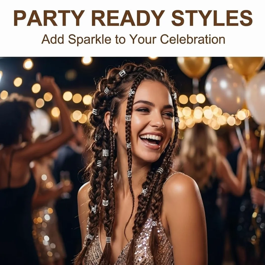 Accessori per Dreadlocks Regolabili 50 Pezzi, Spirali per Capelli, Clip per Locs, Decorazioni Argento