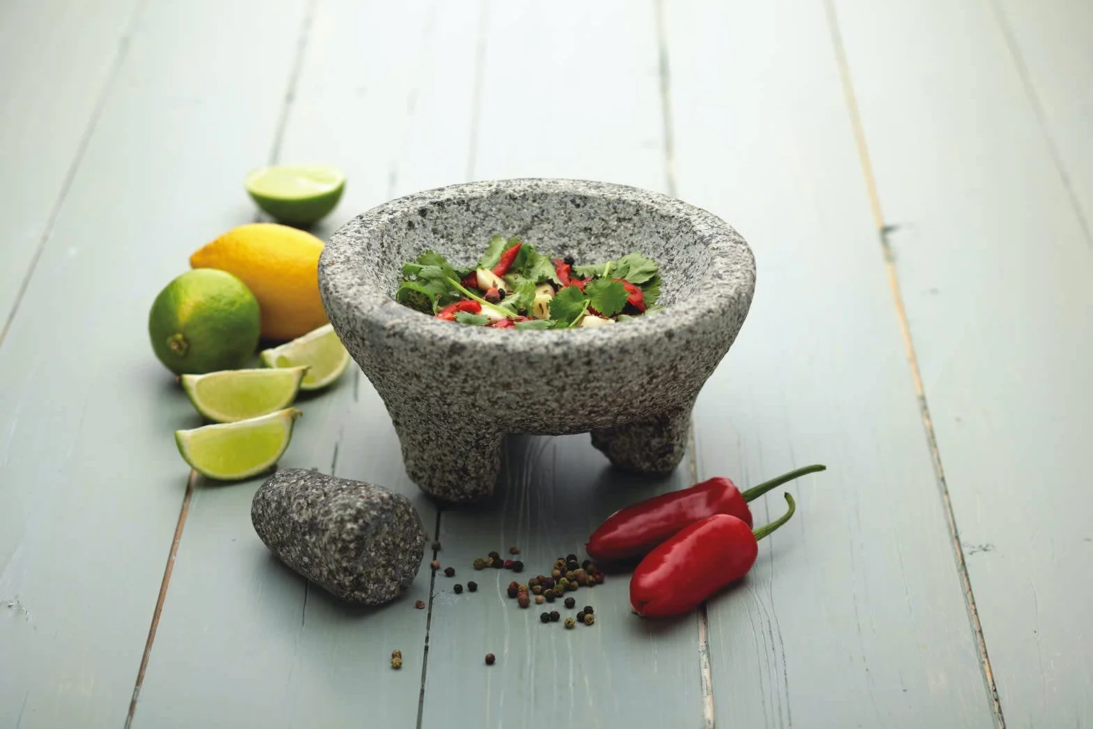 KitchenCraft World of Flavours Molcajete / Set di Pestello e Mortaio in Granito, Stile Messicano - Grigio