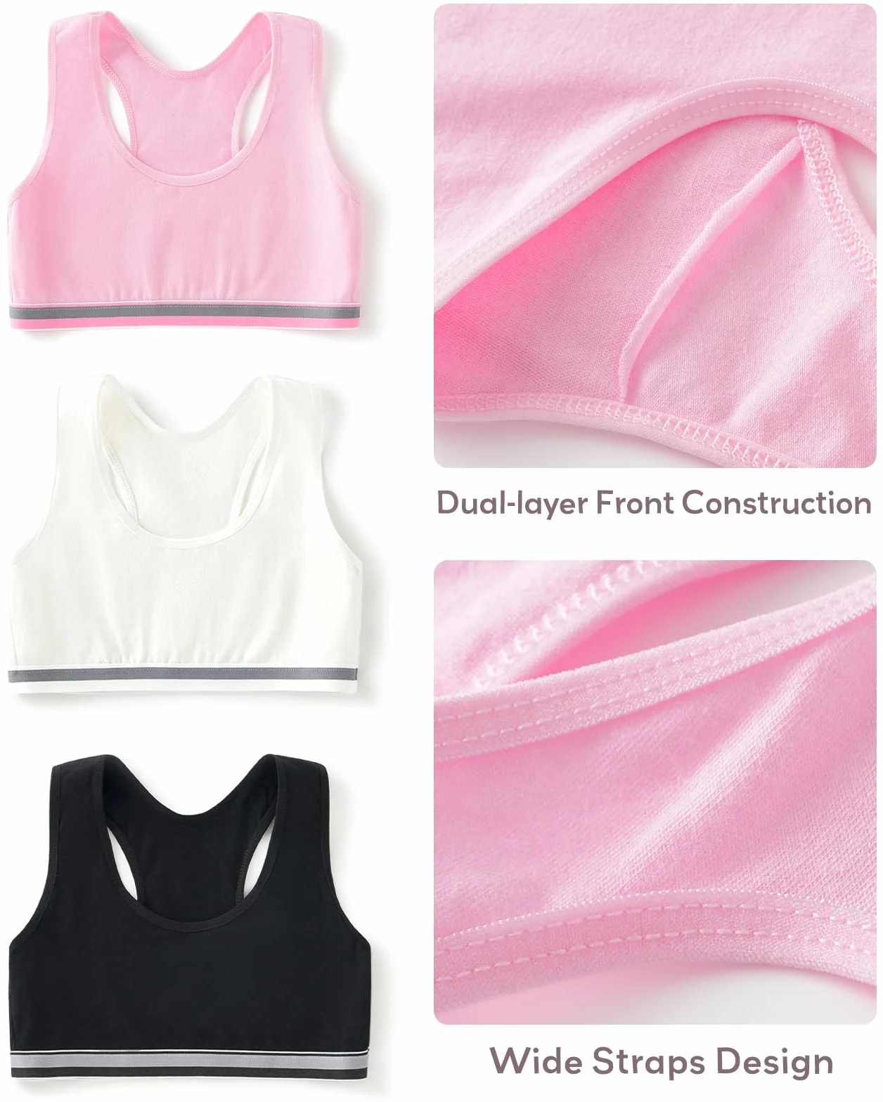 Domee Reggiseni Sportivi Intimo Cotone Bambina Ragazze 6-12 Anni 4 Pack