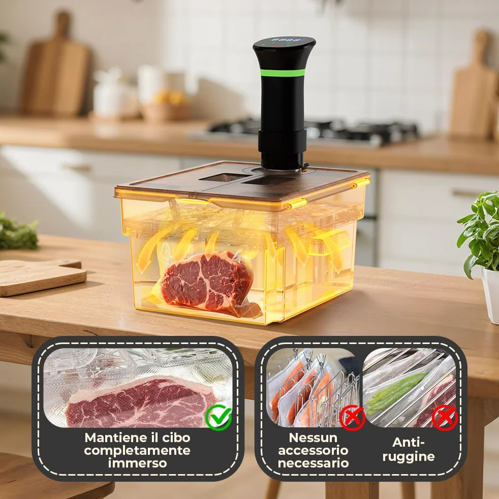 Contenitore Sous Vide 11L Grigio con Coperchio e Griglia Incorporata Doppia Apertura