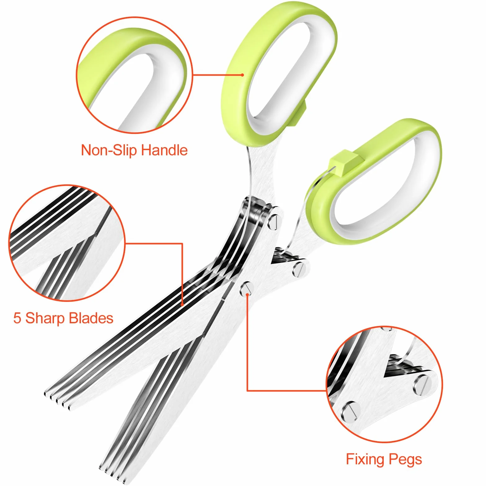 Relota Forbici per Erbe Aromatiche, Forbice Cucina a 5 Lame in Acciaio Inox con Coperchio di Sicurezza, Forbici Cucina per Erba Cipollina, Prezzemolo, Erbe Aromatiche, Spezie Verdure