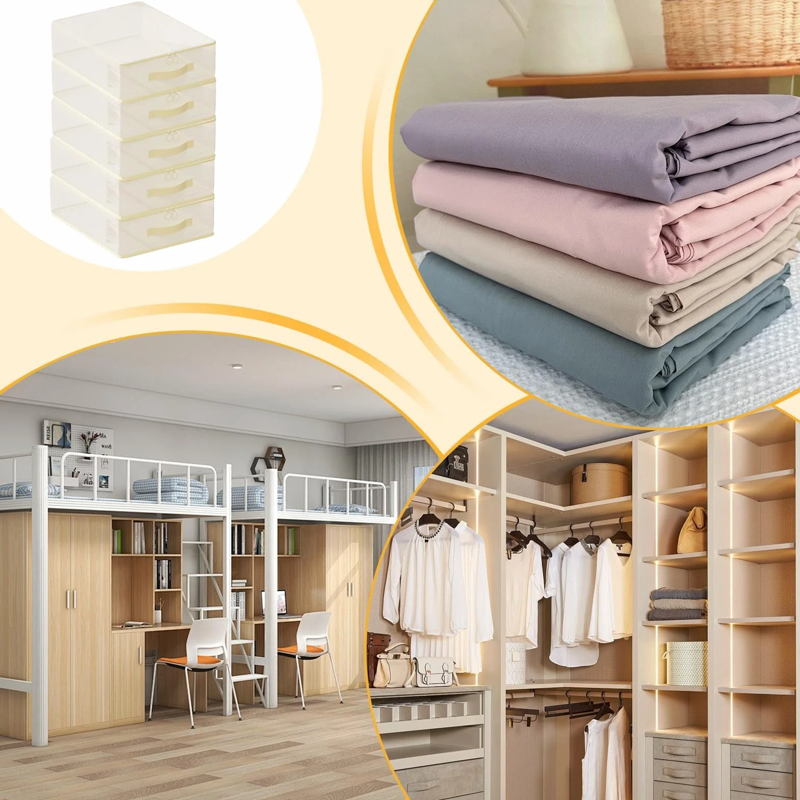 Organizzatore 'armadio Dei Vestiti | 5 Sacchetti Trasparenti Con Manici 40x30x19 Cm Poliestere - Organizzatore Per Lenzuola, Coperte, Piumini, Cuscini, Casa