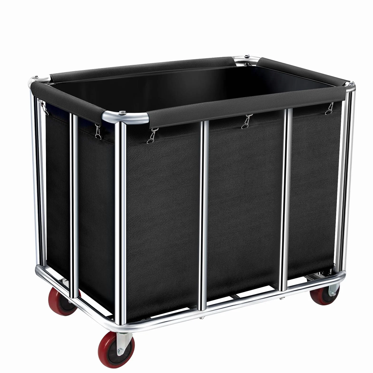 Carrello portabiancheria commerciale, grande 400 litri con tela impermeabile rimovibile, cesto portabiancheria in acciaio inossidabile resistente con ruote per hotel e ospedale, carico di 199,6 kg