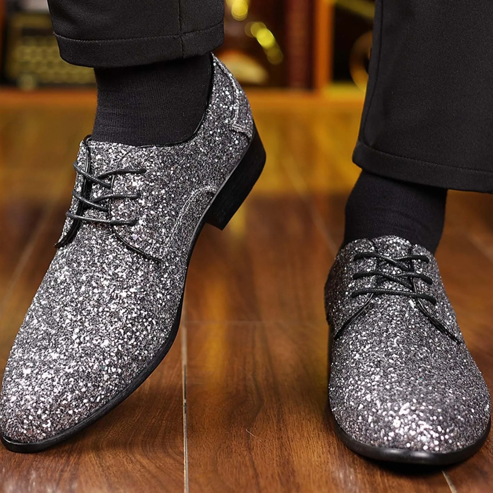 Scarpe da ginnastica glitterate uomo argento paillettes punta chiusa carnevale lavoro feste