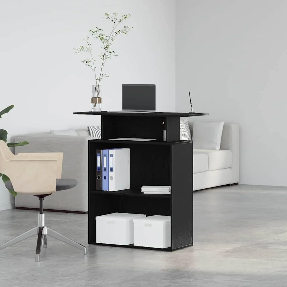 Bancone per ricevimento, in legno nero, 100 x 40 x 104 cm, con ripiano, stabile scrivania da ufficio, tavolo da lavoro per casa, ufficio, reception, postazione di lavoro versatile