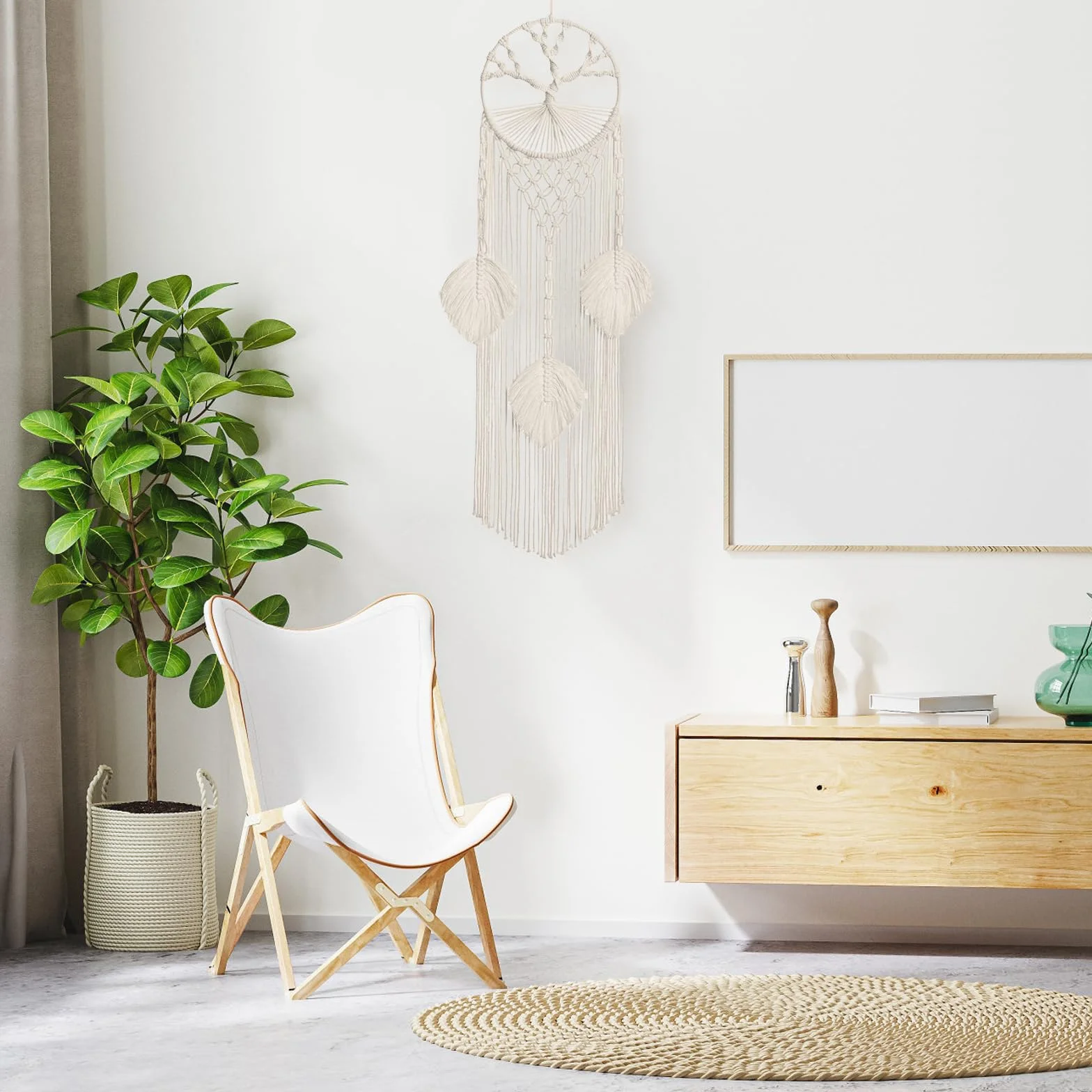 Acchiappasogni Boho da Appendere Macramè Beige Albero Della Vita