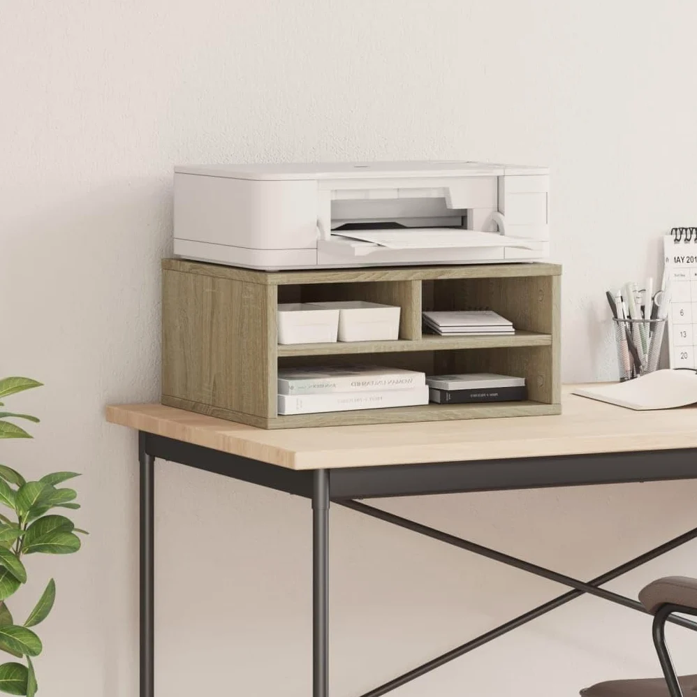 Supporto per stampante in rovere Sonoma, 49 x 40 x 22,5 cm, con spazio e ripiano, carrello da ufficio mobile con cassetto e ruote, organizer per ufficio, home office e studio