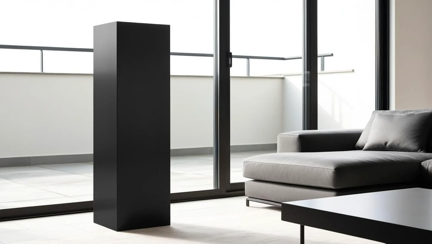 Colonna decorativa nera satinata, colonna decorativa nera, piedistallo (90 x 30 x 30 cm)