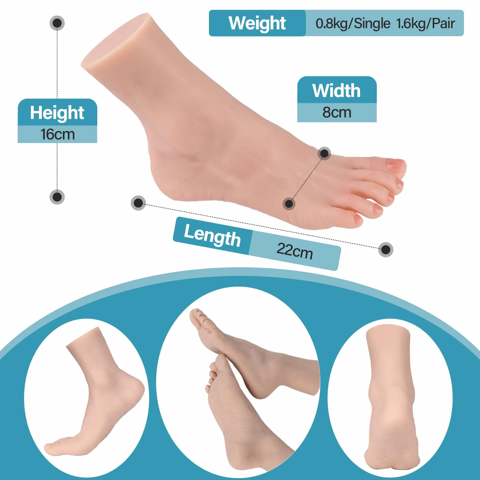 Manichino Piedi in Silicone Dimensione Reale Morbido Flessibile per Esposizione Scarpe Sandali Calze 1 Paio Piede Donna Avorio